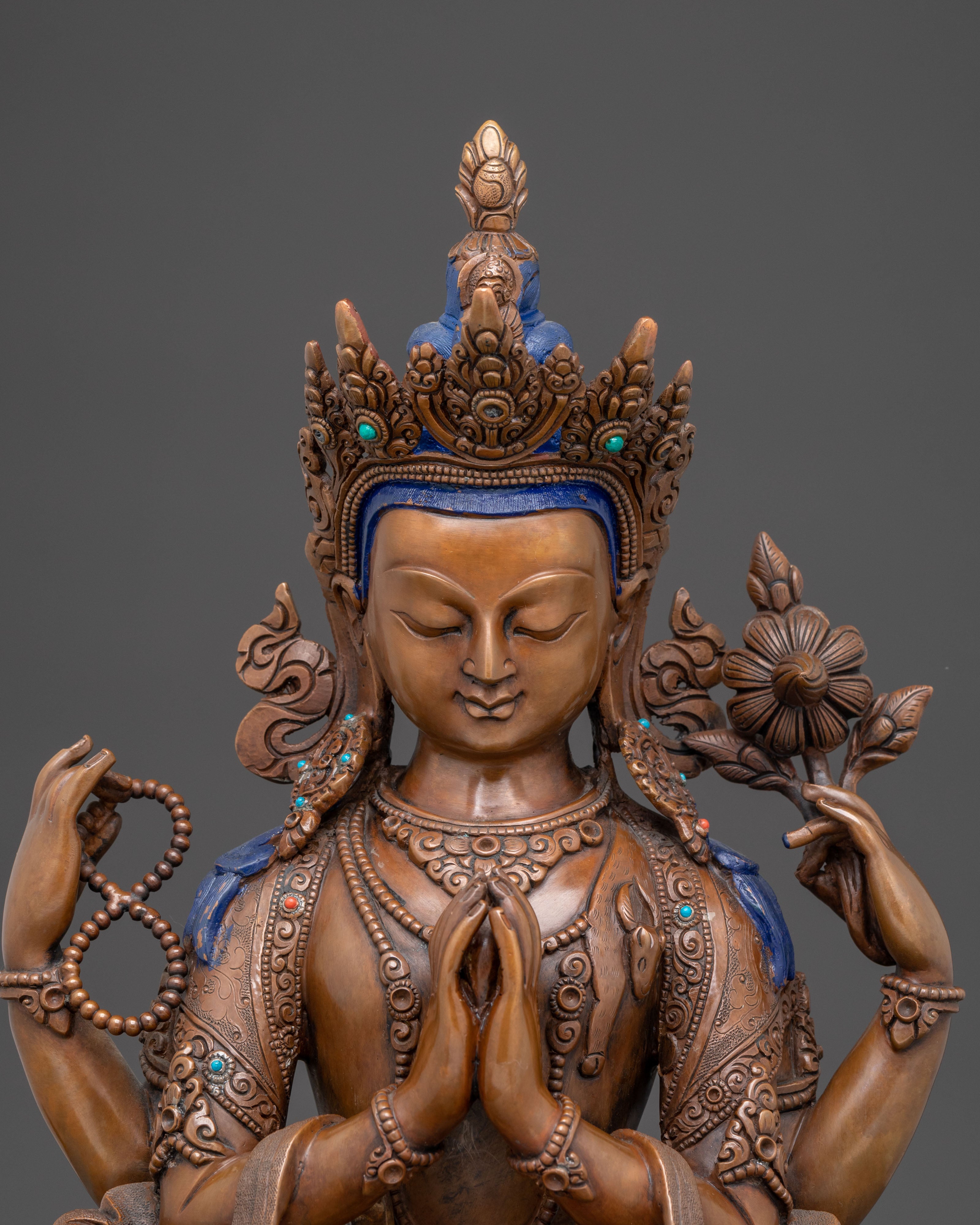 Oxidized Handmade Statue of Bodhisattva Chenrezig | Guardian of Compassion