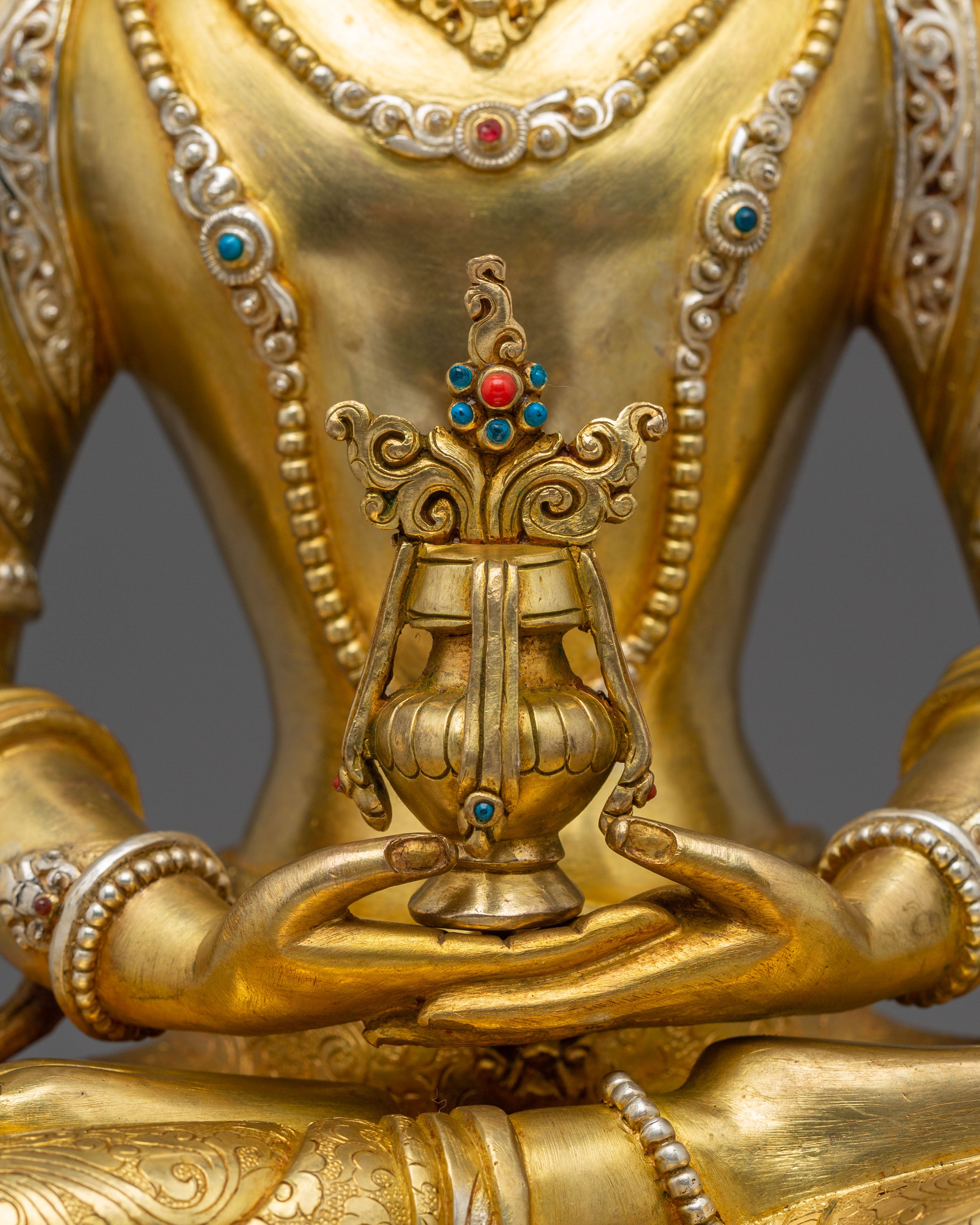 Sacred Golden Amitayus Statue: Handcrafted Tibetan Statue