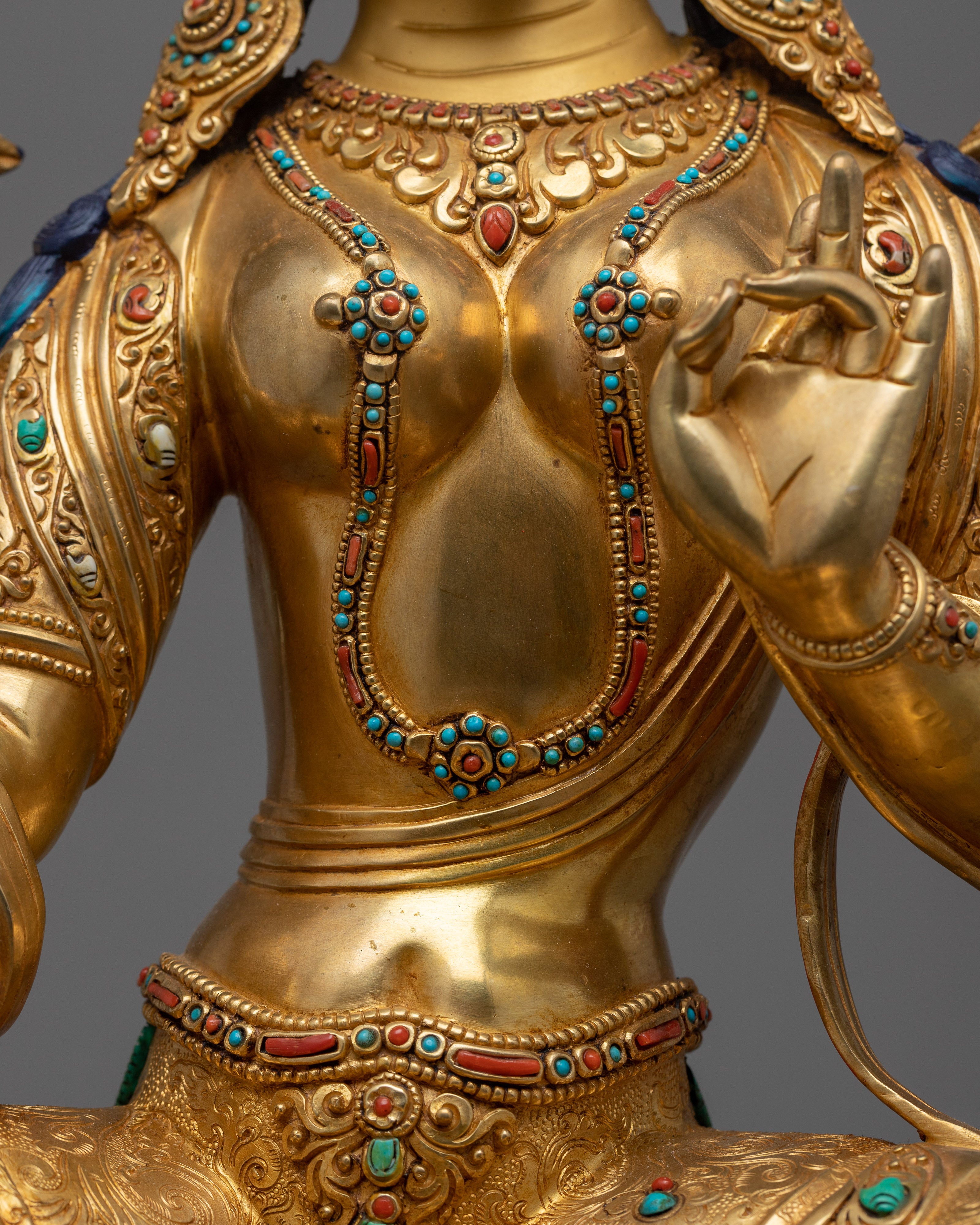 Green Tara Hand-Carved Sculpture | Divine Feminine in 24K Gold