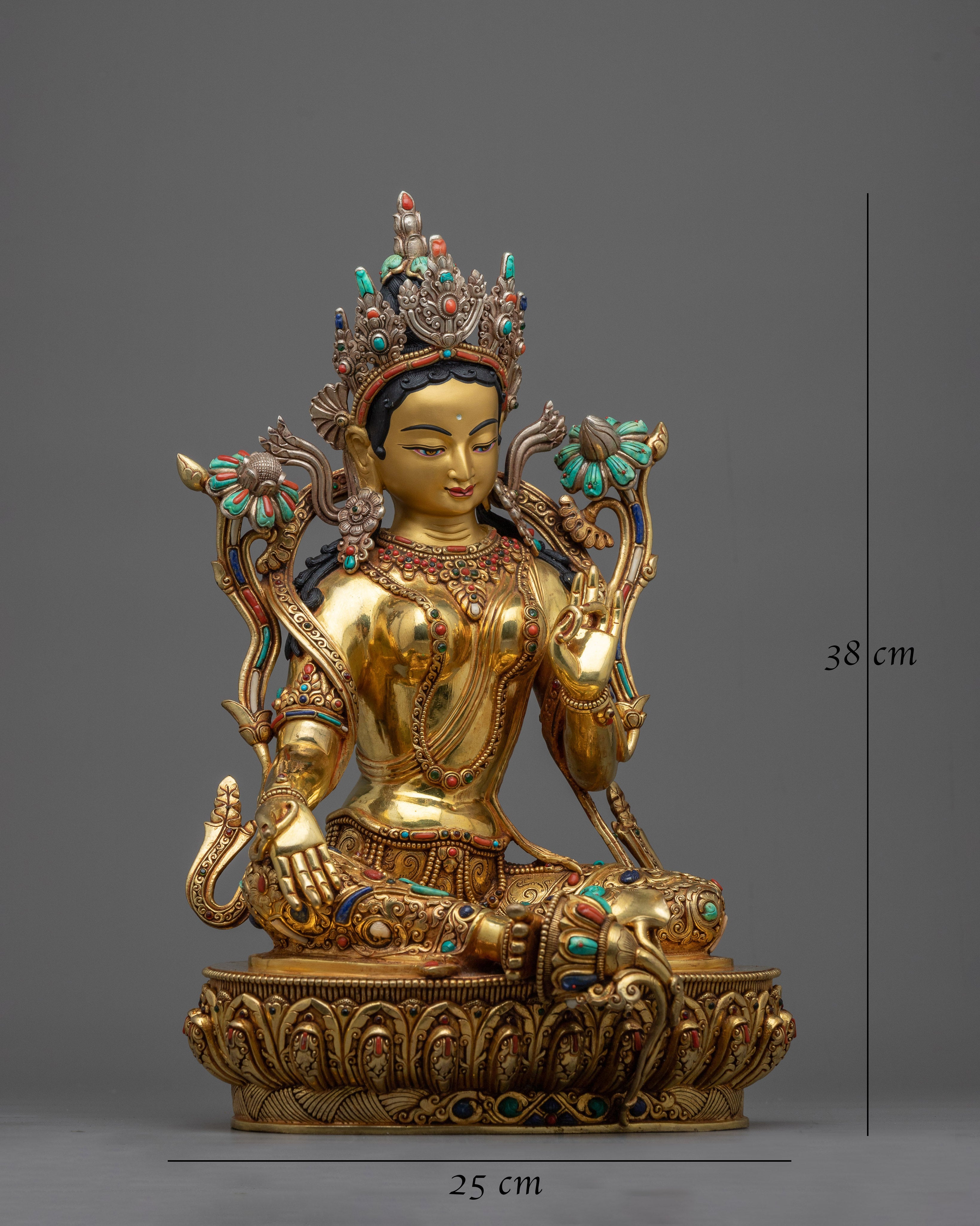 green-tara-gold-gilded-figure