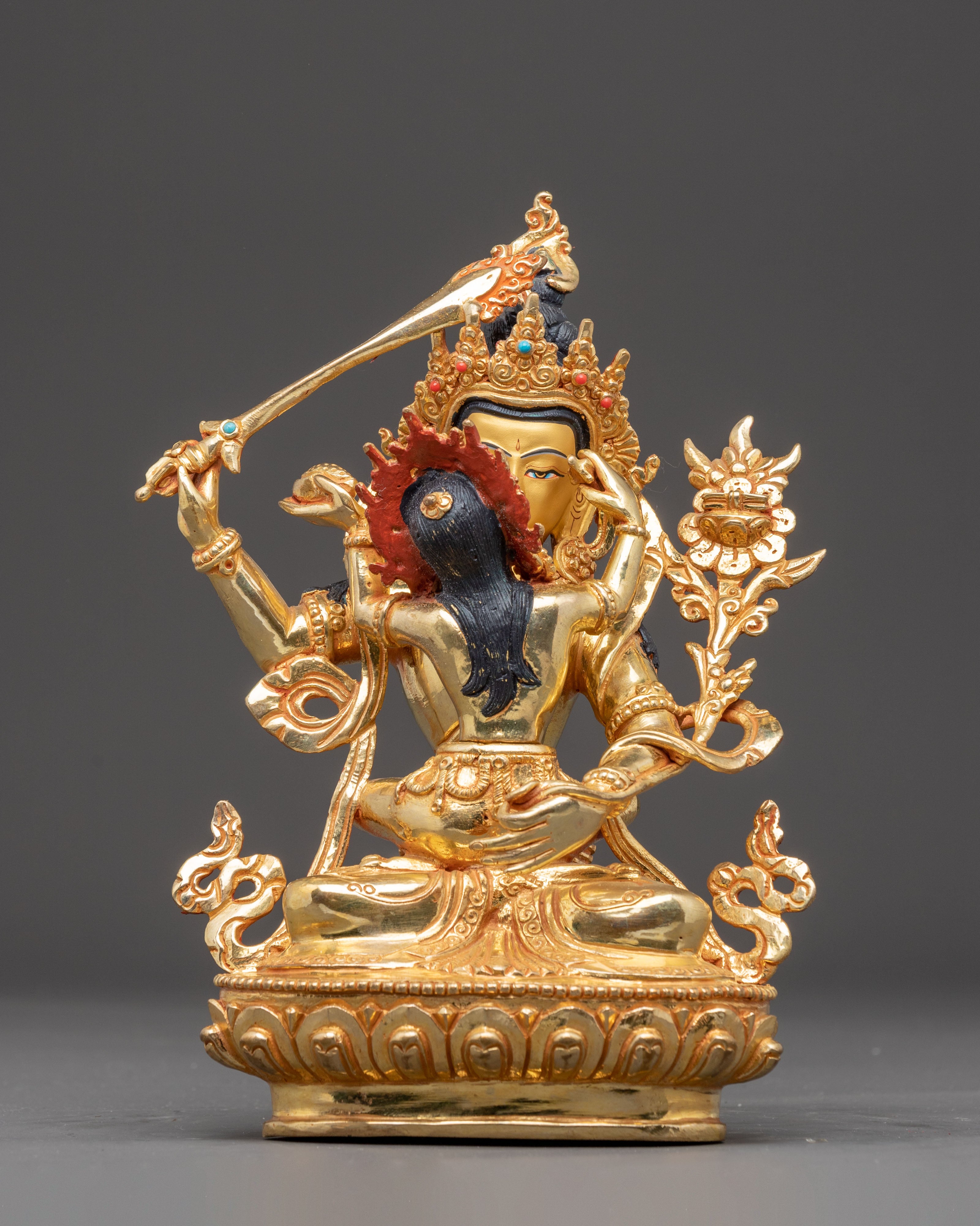 Handcrafted Copper Sculpture of Bodhisattva Manjushri