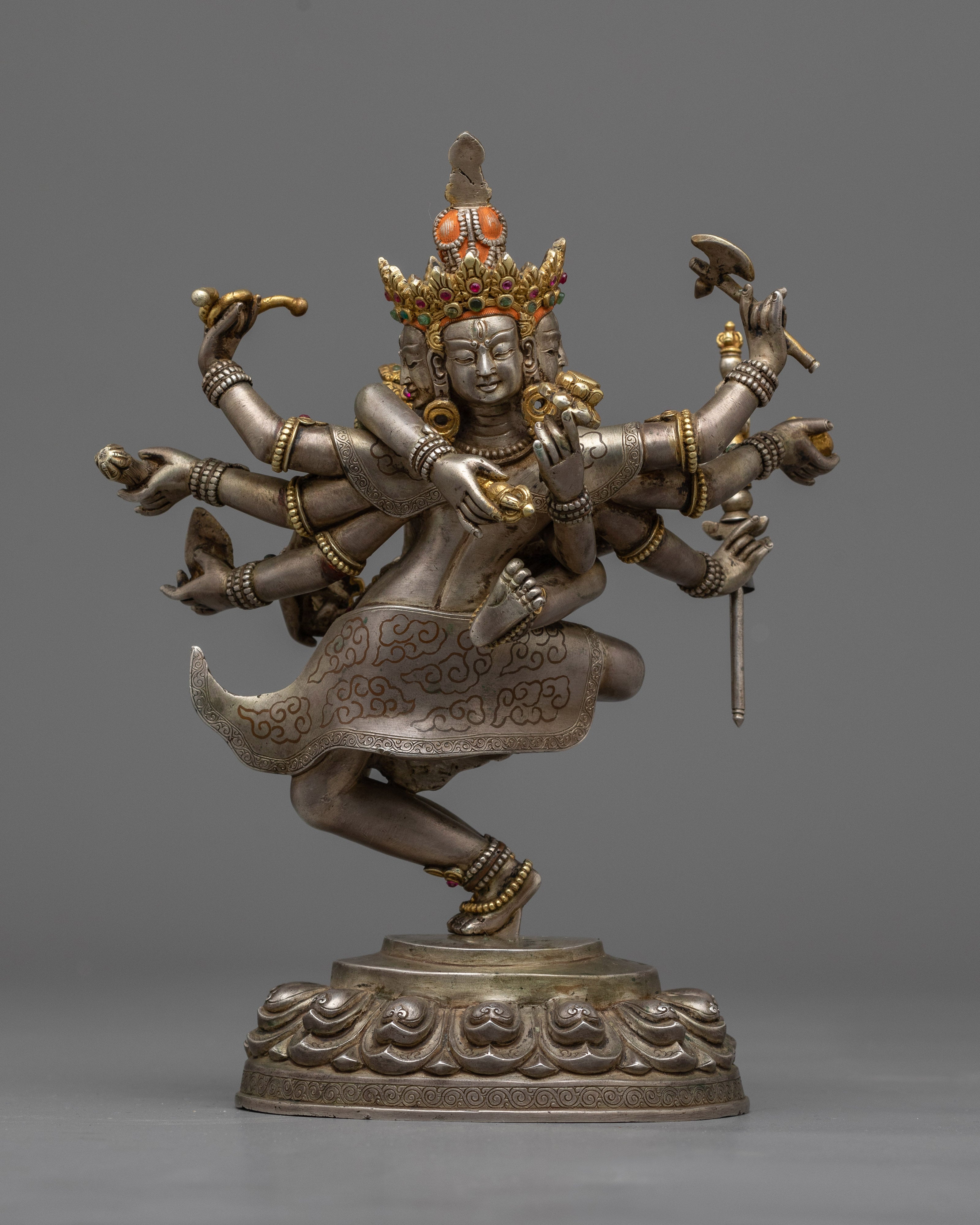 Lokeshwore-Shakti with Consort Statue | Divine Union in Silver