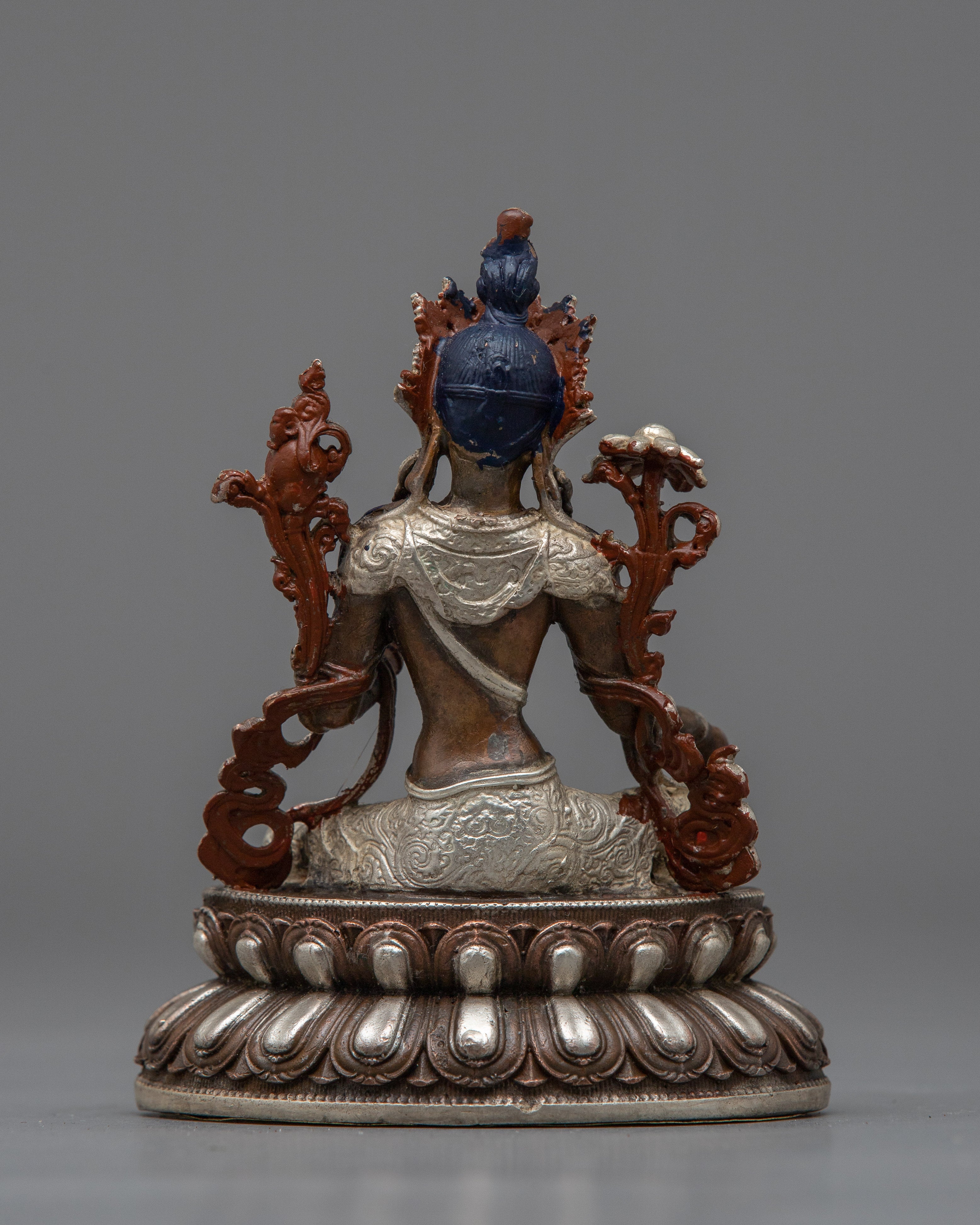 Machine-Made Green Tara Statue | Silver Electroplated Emblem of Protection
