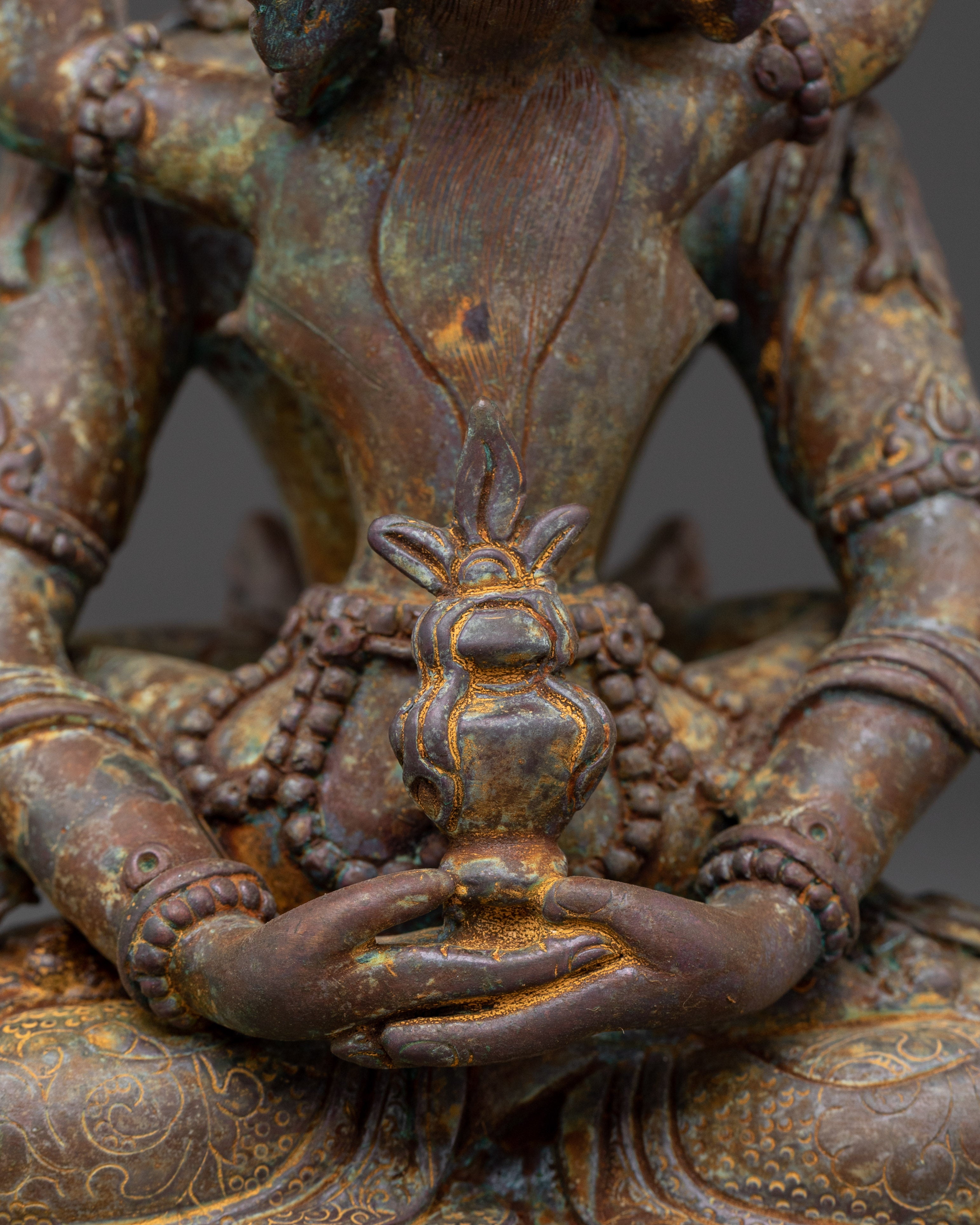 Statue of Buddha Amitayus with Consort | Oxidized Copper Sculpture
