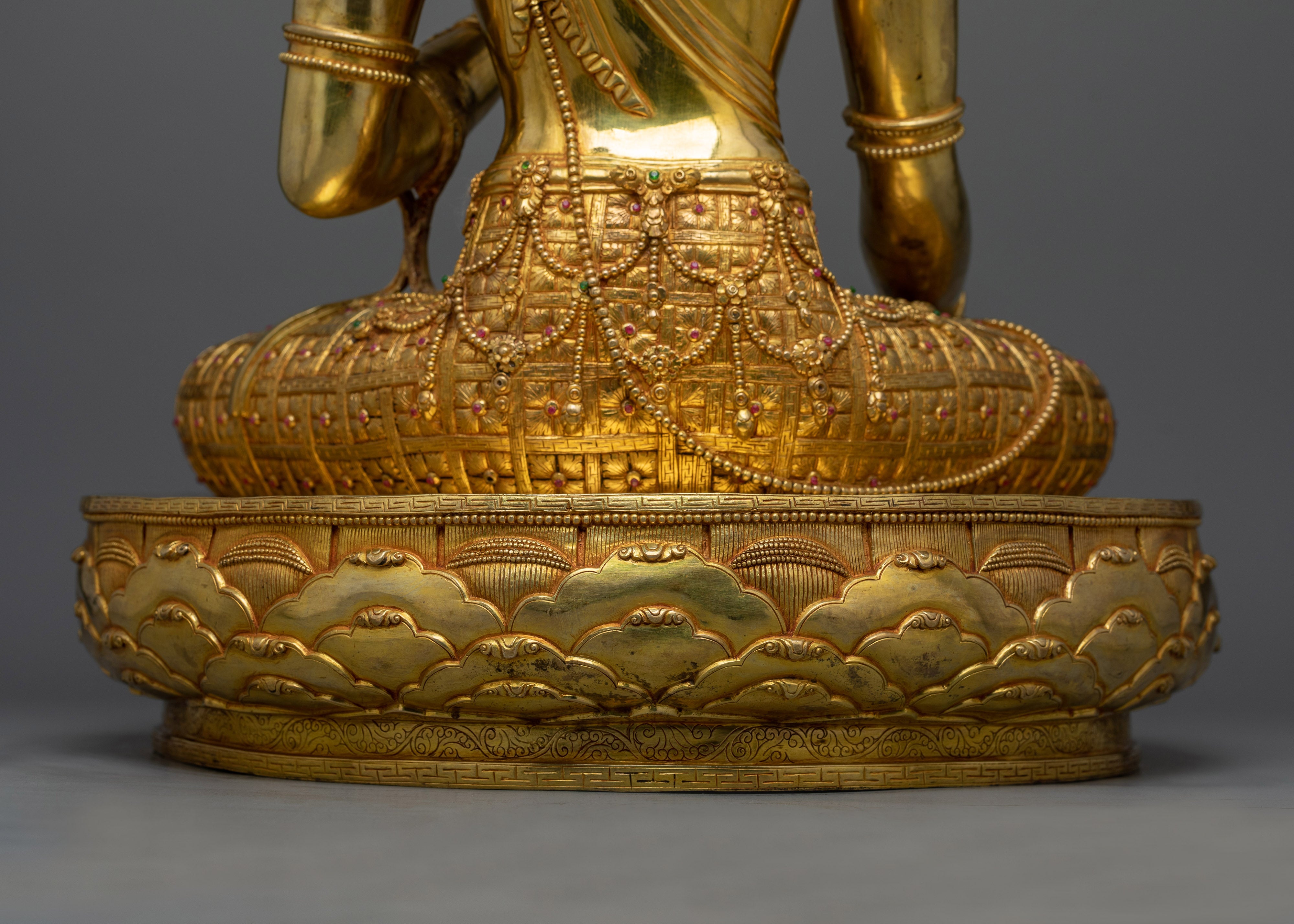 22 Inch White Tara Statue | Handmade 24k Gold Gilded Female Buddha