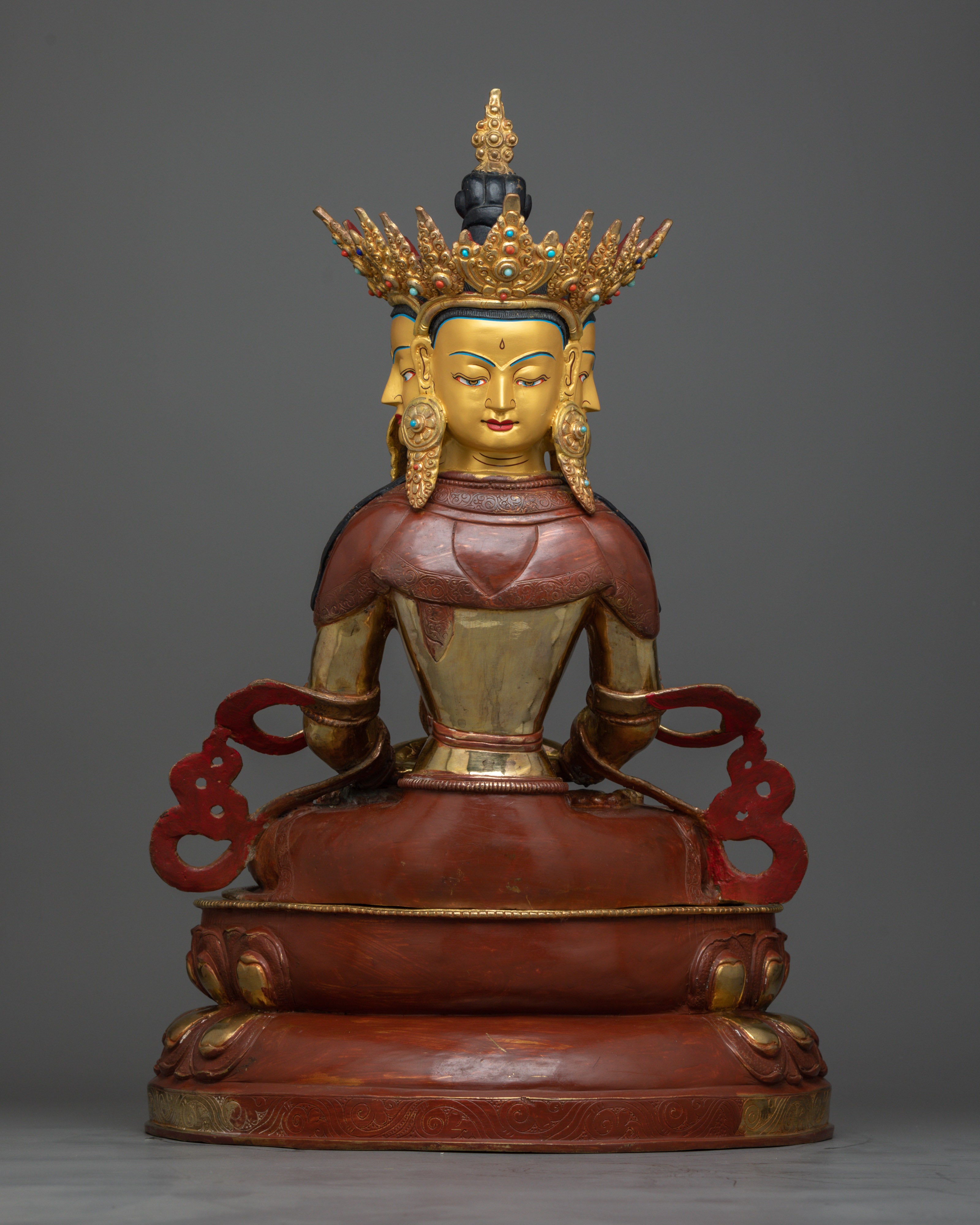 Vairocana Cosmic Buddha Statue | Half Gold Made in Nepal Figurine