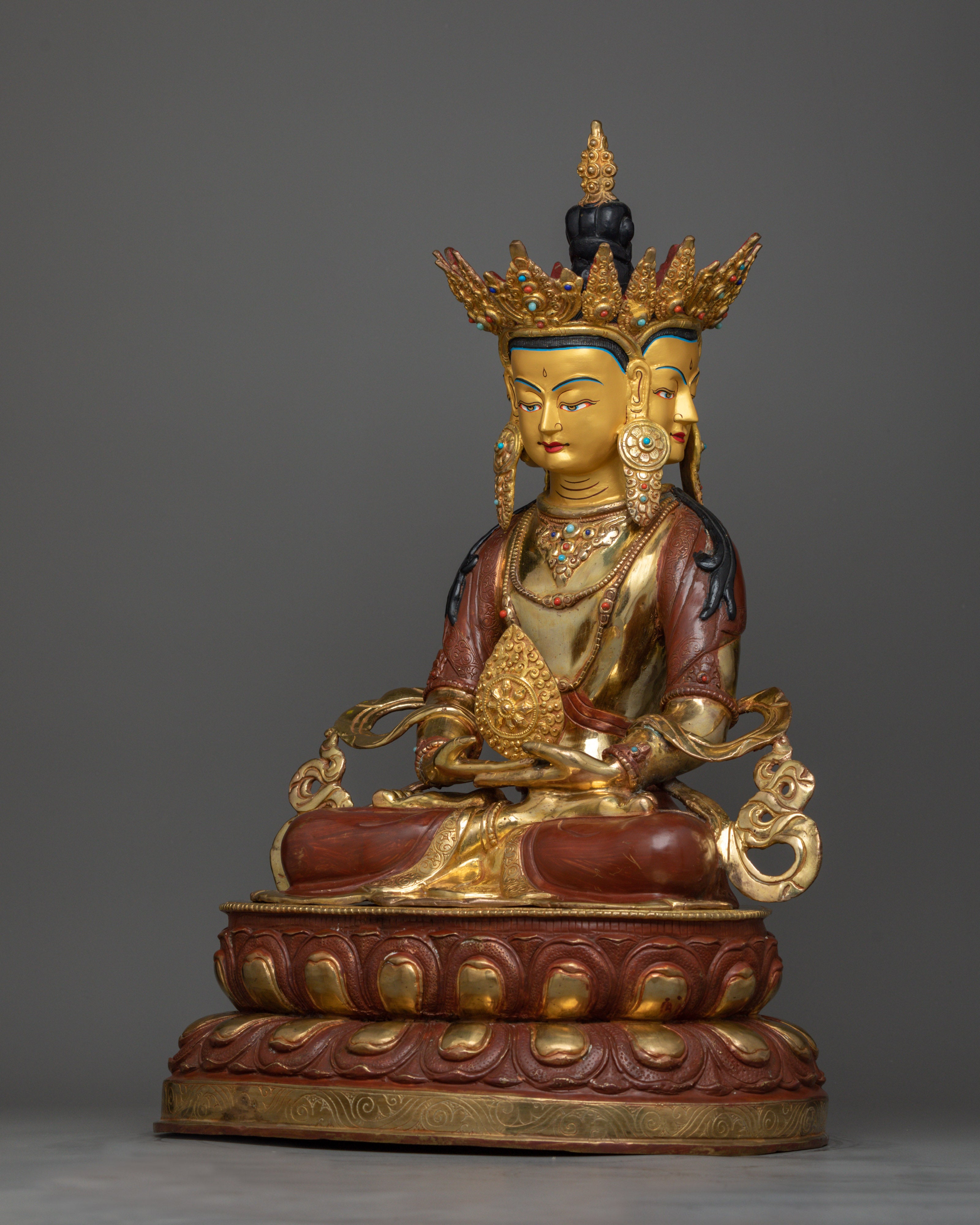 Vairocana Cosmic Buddha Statue | Half Gold Made in Nepal Figurine