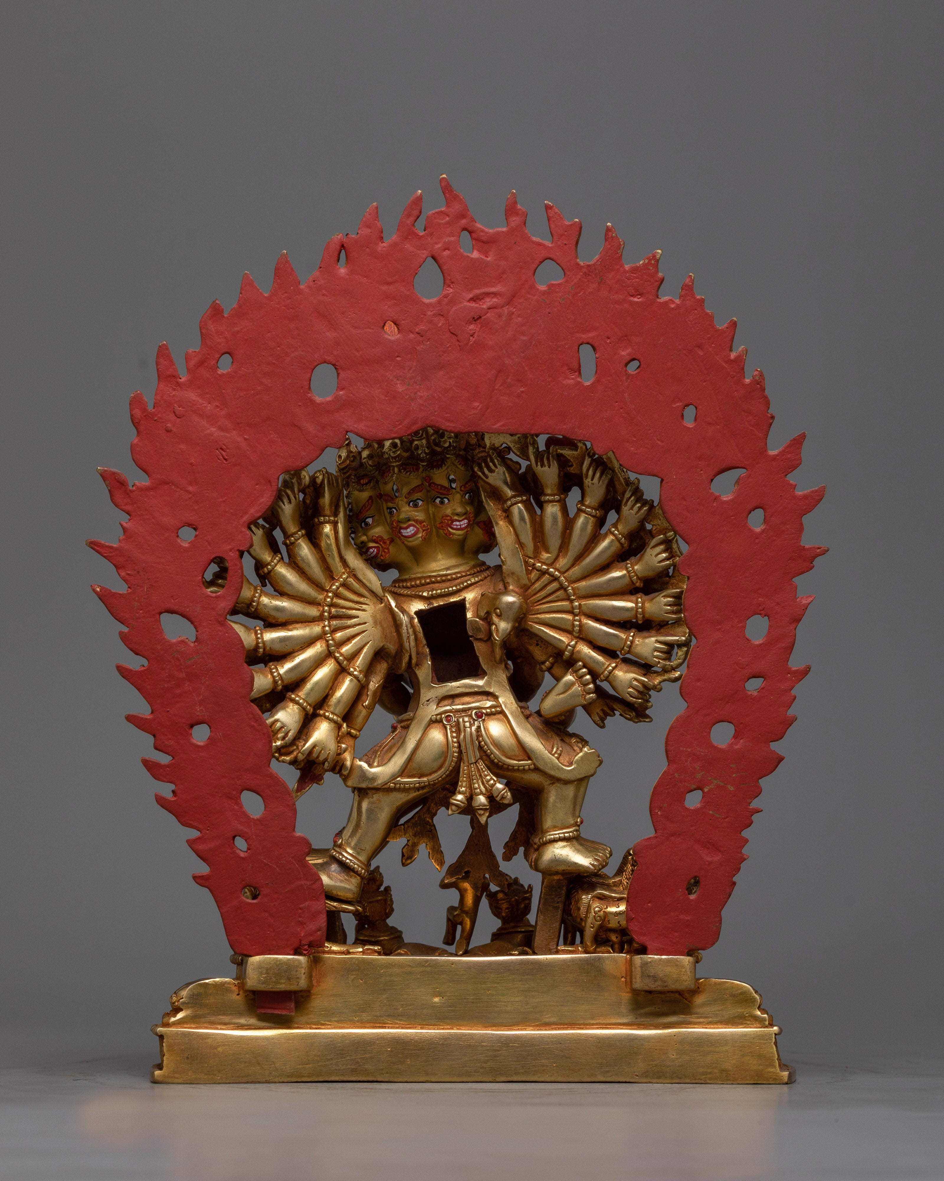 Intricate Yamantaka with Consort Figurine | Gold Gilded Copper Art from Nepal