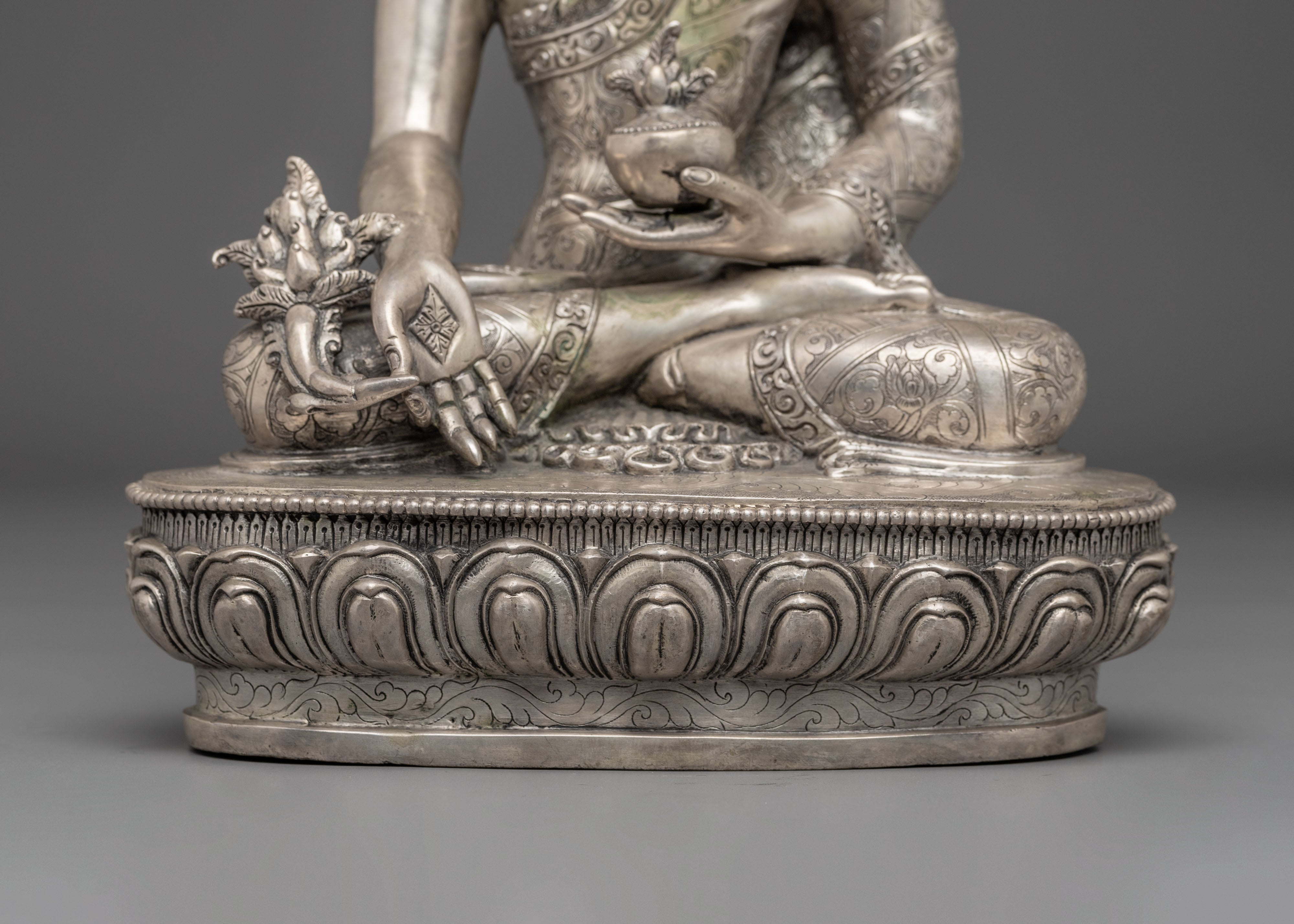 Silver-Plated Statue of Medicine Buddha | Healing Deity