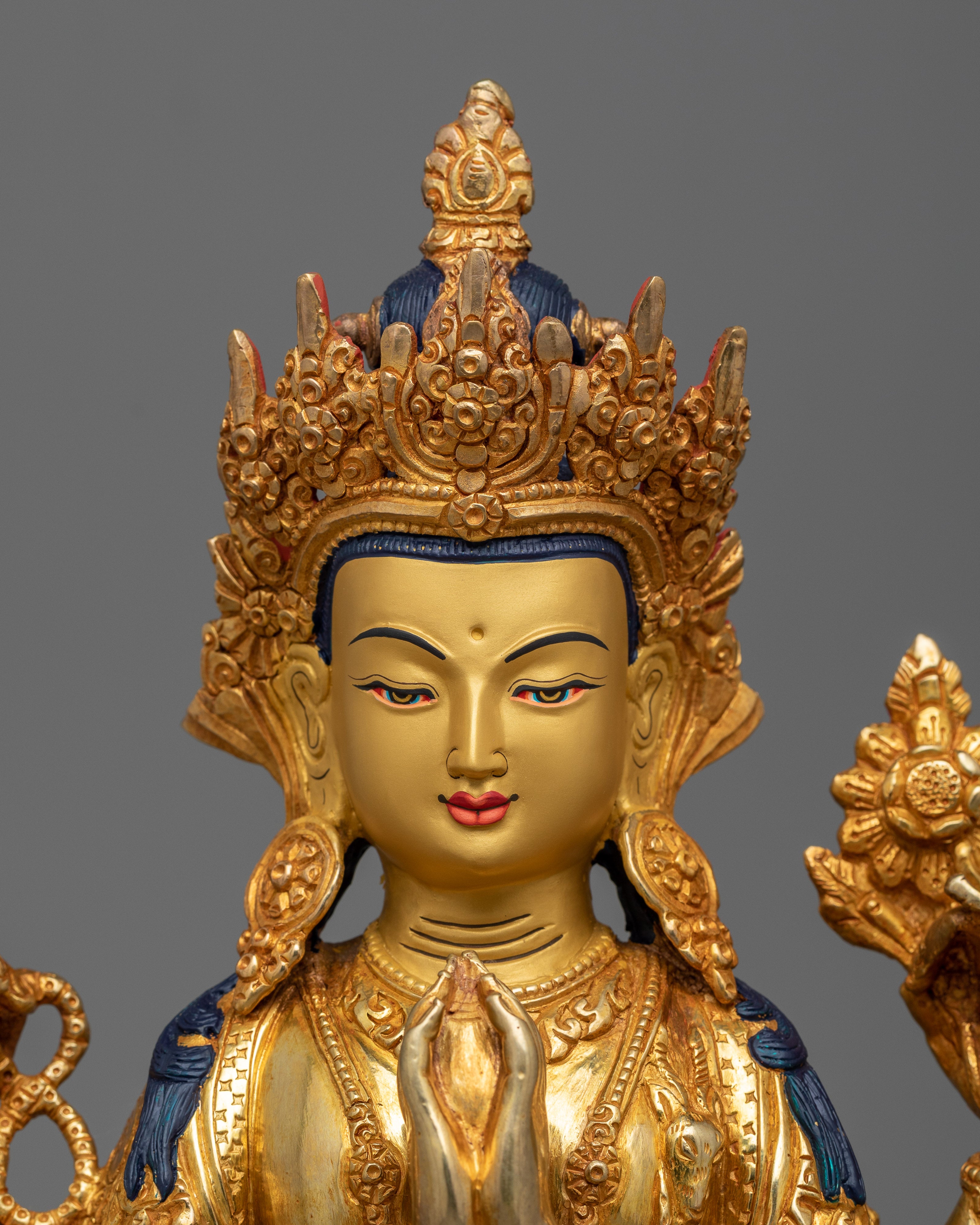 Four Arm Chenrezig Gold Statue | Bodhisattva, embodying the compassion of all Buddhas