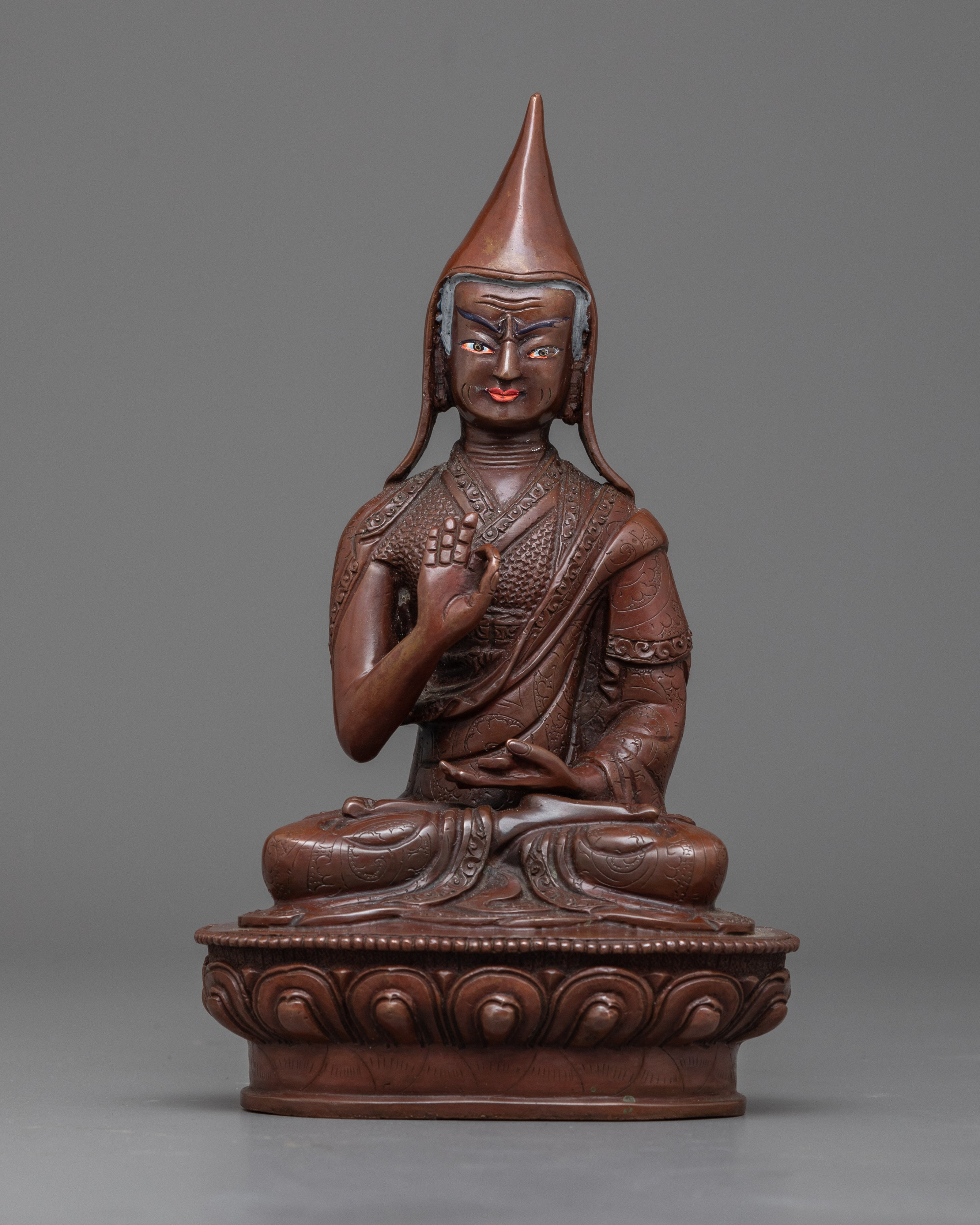 Copper Tsongkhapa With Disciples Statue | Handmade Statues of Buddhist Masters