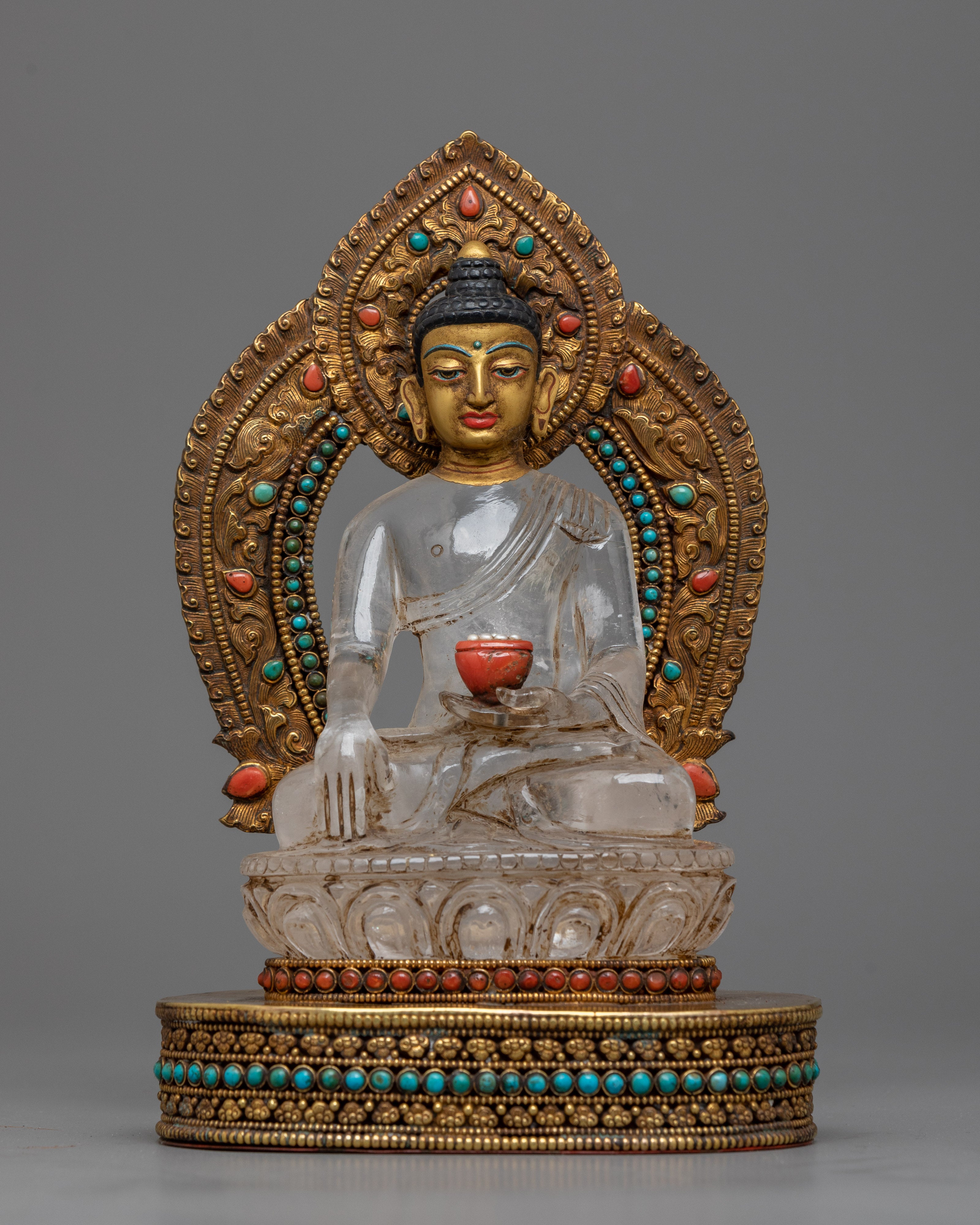 Resplendent Three Buddha Crystal Sculpture Triad Set | Himalayan Artifact