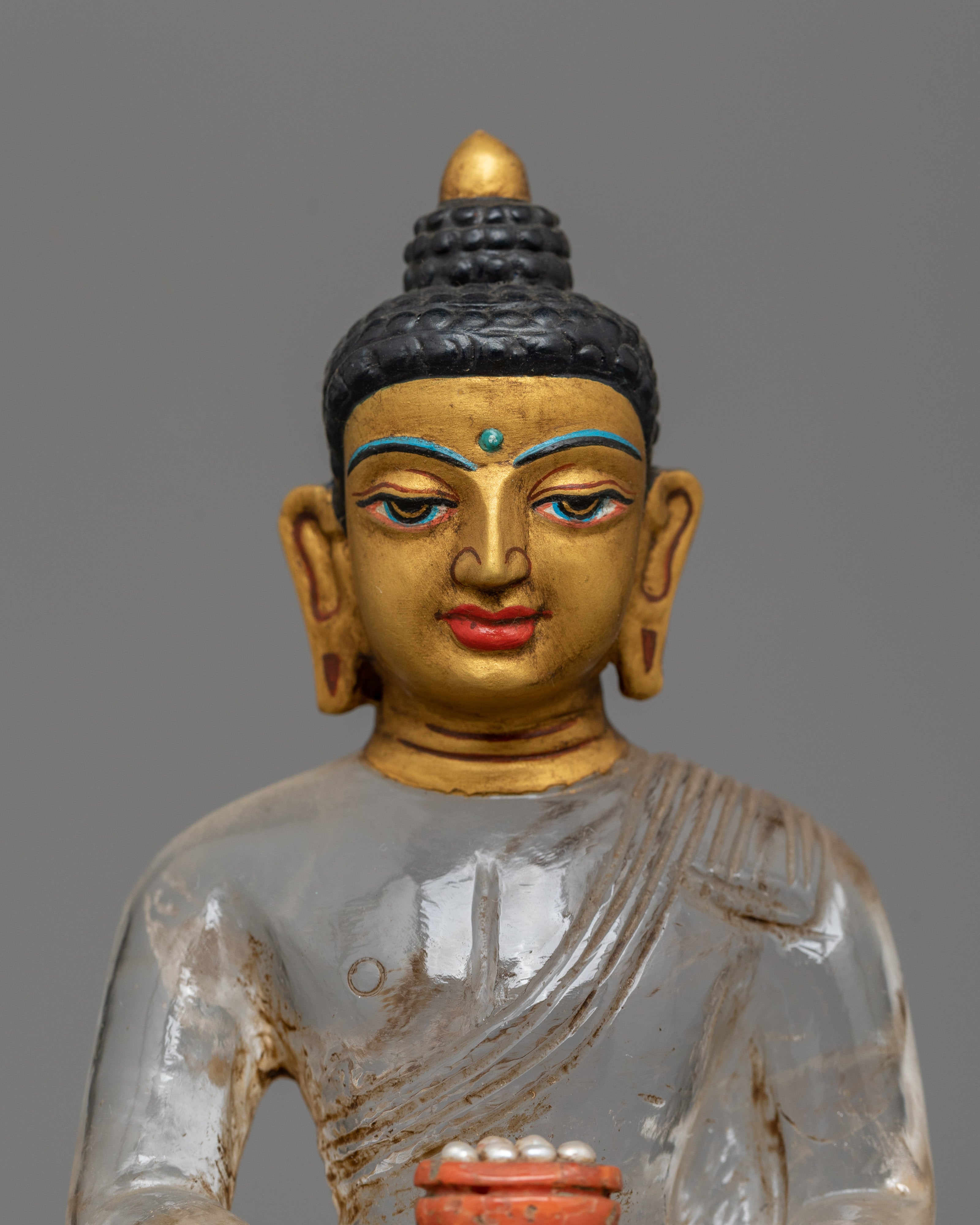 Resplendent Three Buddha Crystal Sculpture Triad Set | Himalayan Artifact