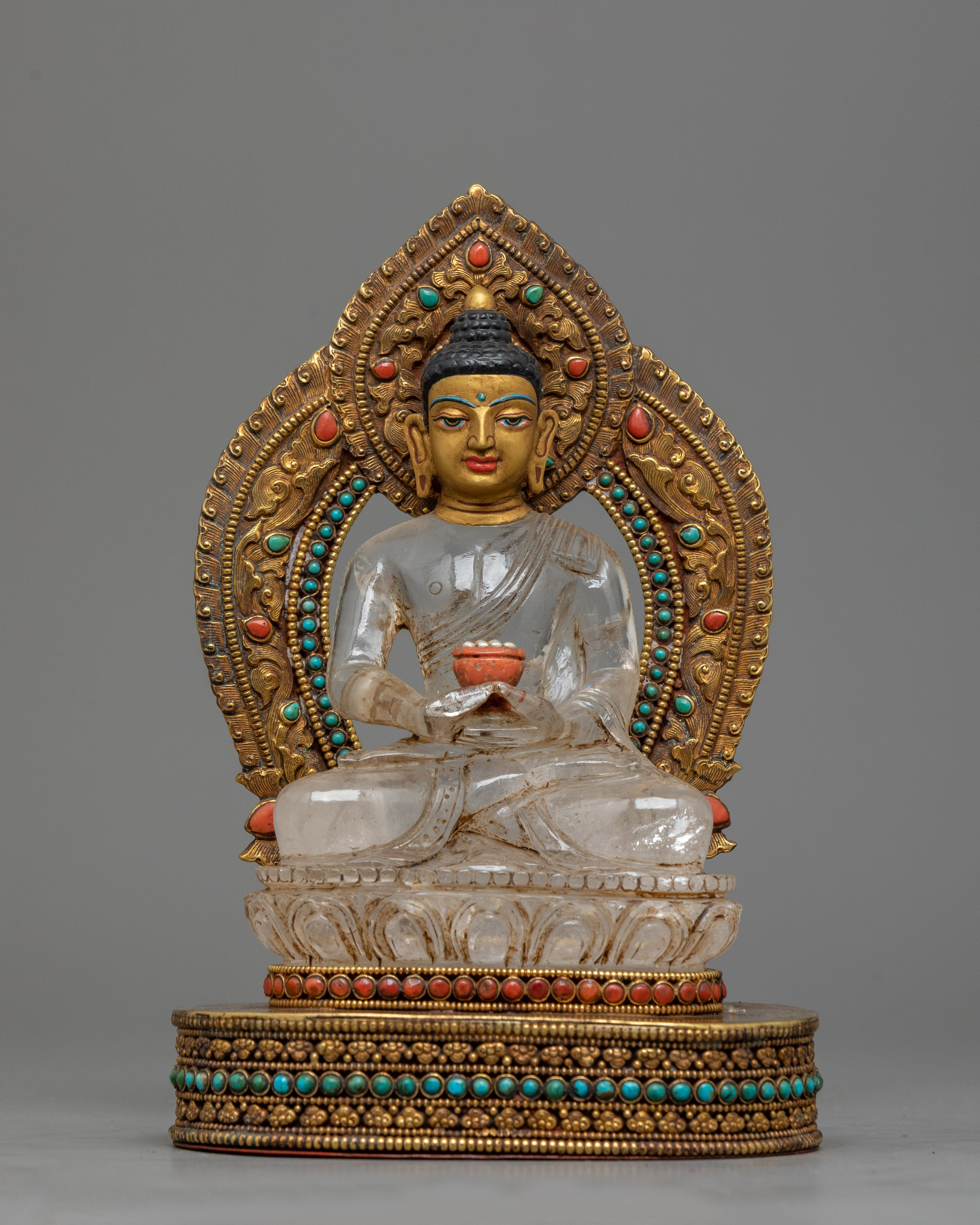 Resplendent Three Buddha Crystal Sculpture Triad Set | Himalayan Artifact