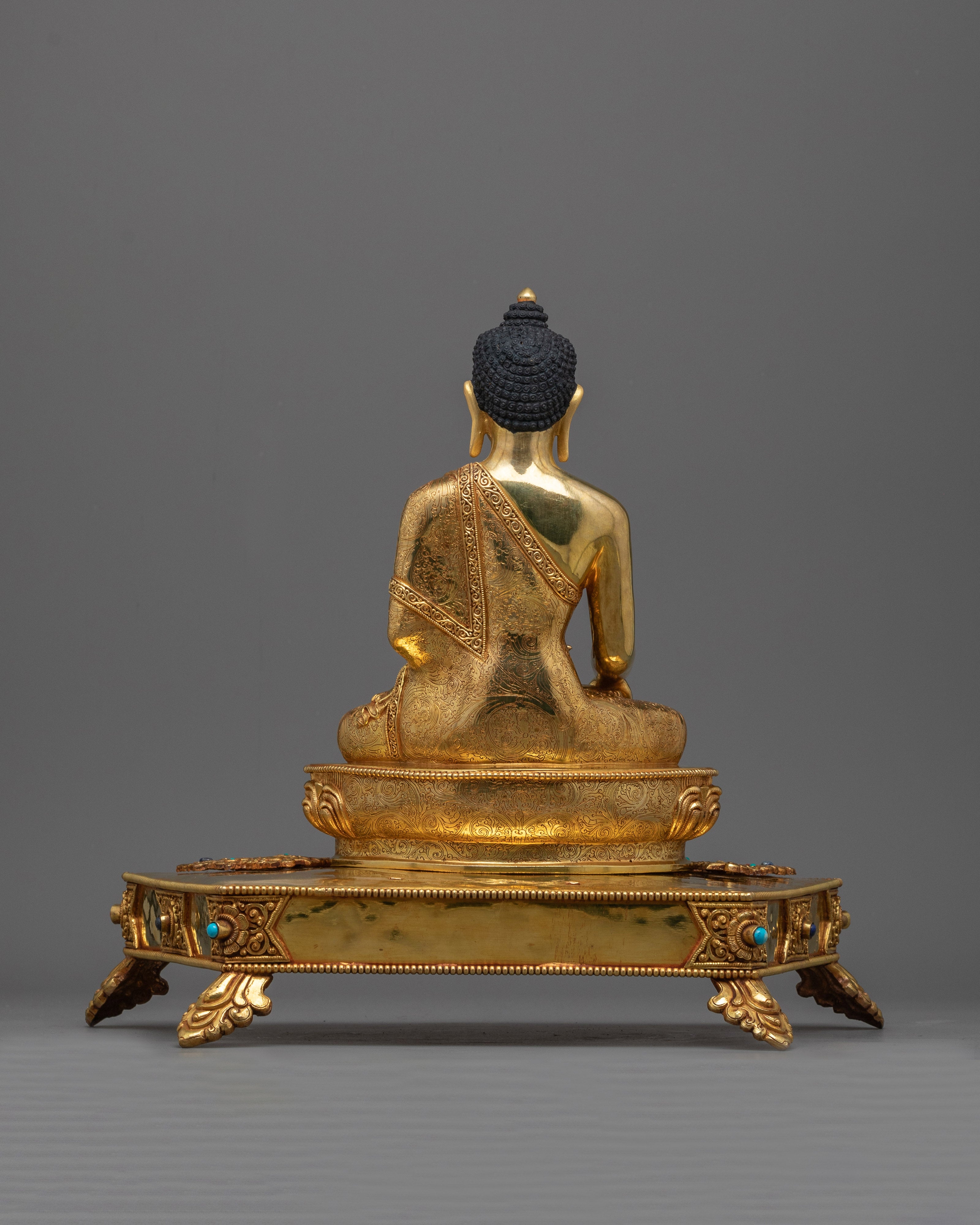 Shakyamuni Buddha Sculpture on an Ornate Throne | Majestic Triple-Layered 24K Gold-Gilded