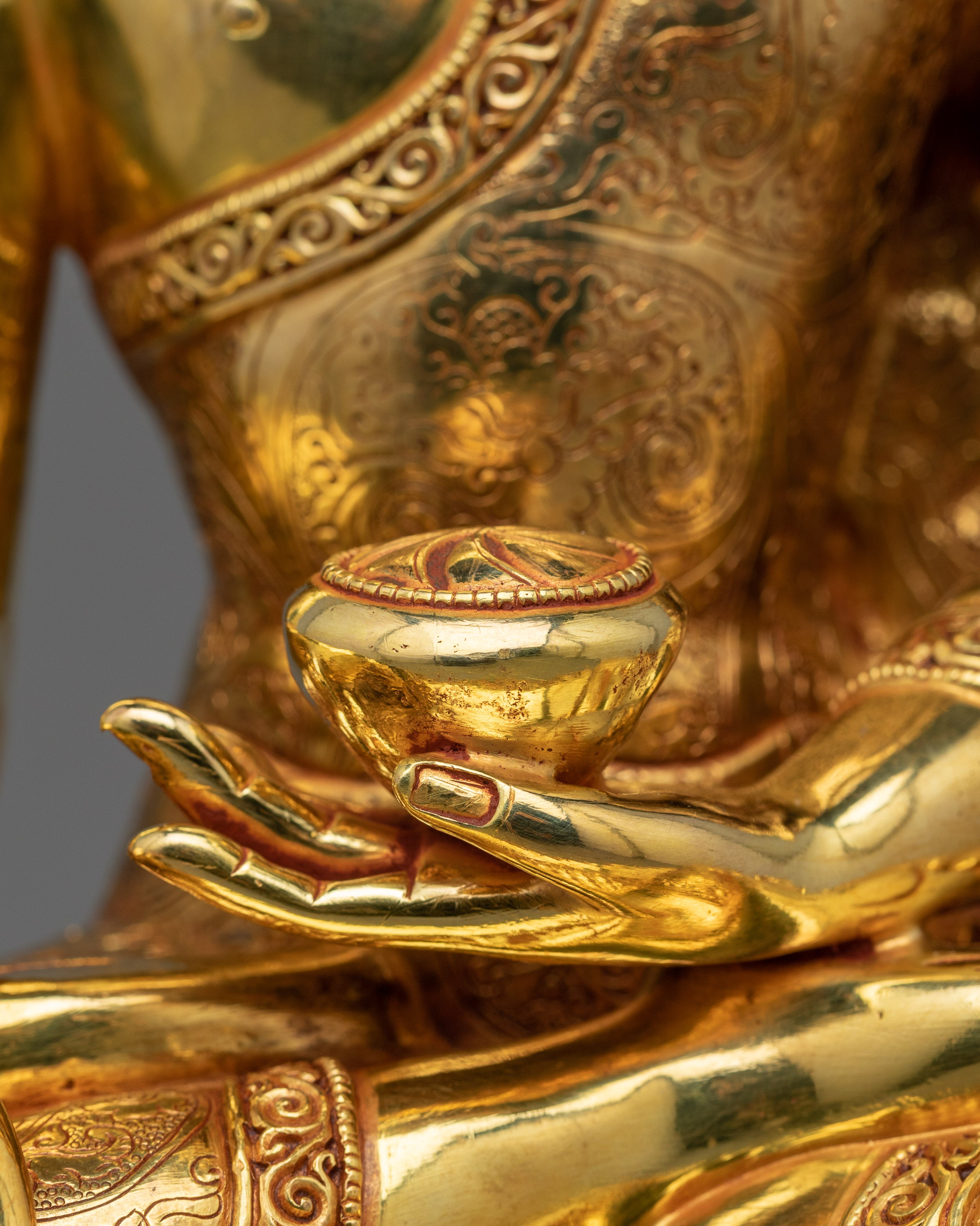 Shakyamuni Buddha Sculpture on an Ornate Throne | Majestic Triple-Layered 24K Gold-Gilded
