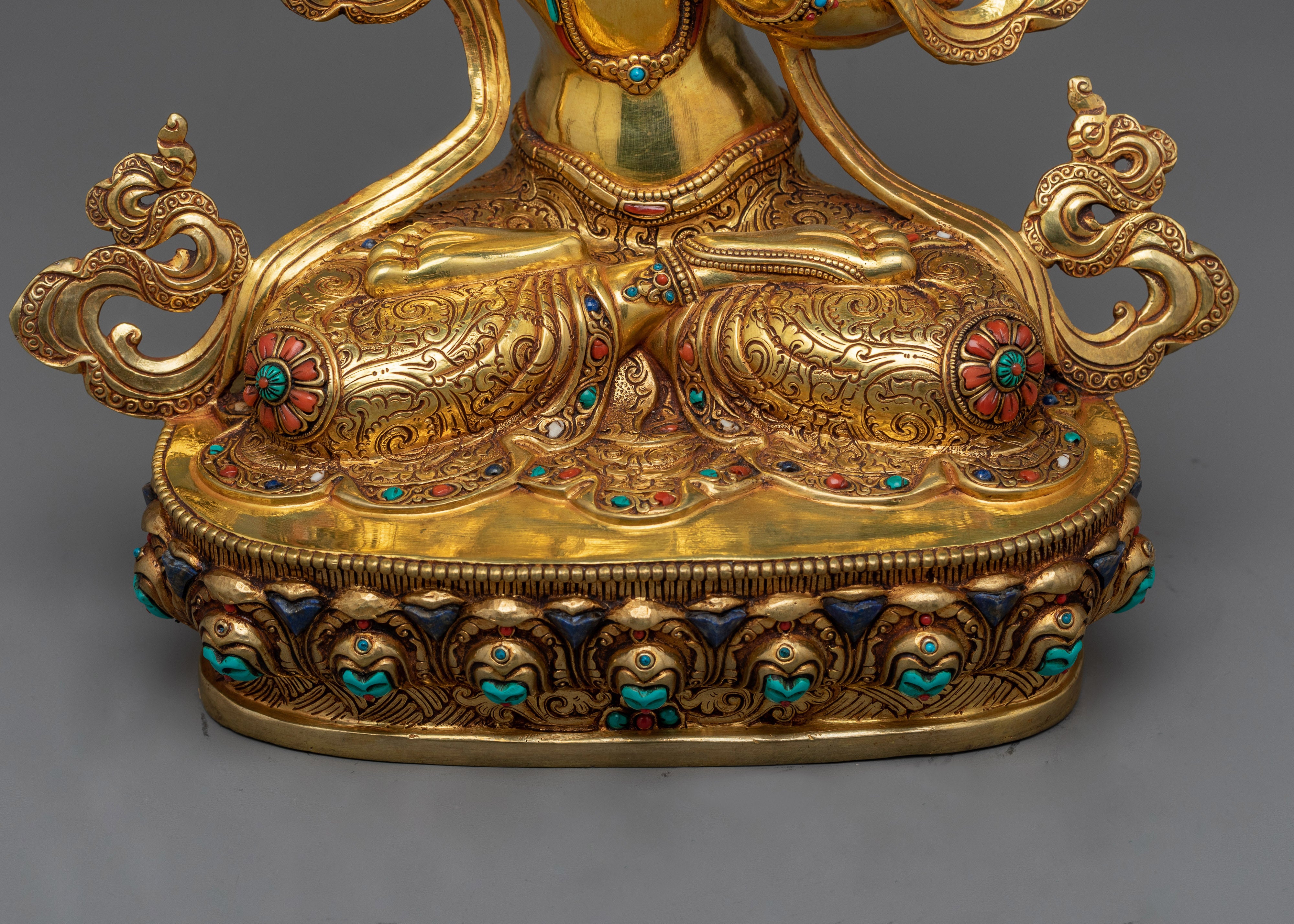 Manjushri Bodhisattva Sculpture | Resplendent Triple-Layered 24K Gold-Gilded