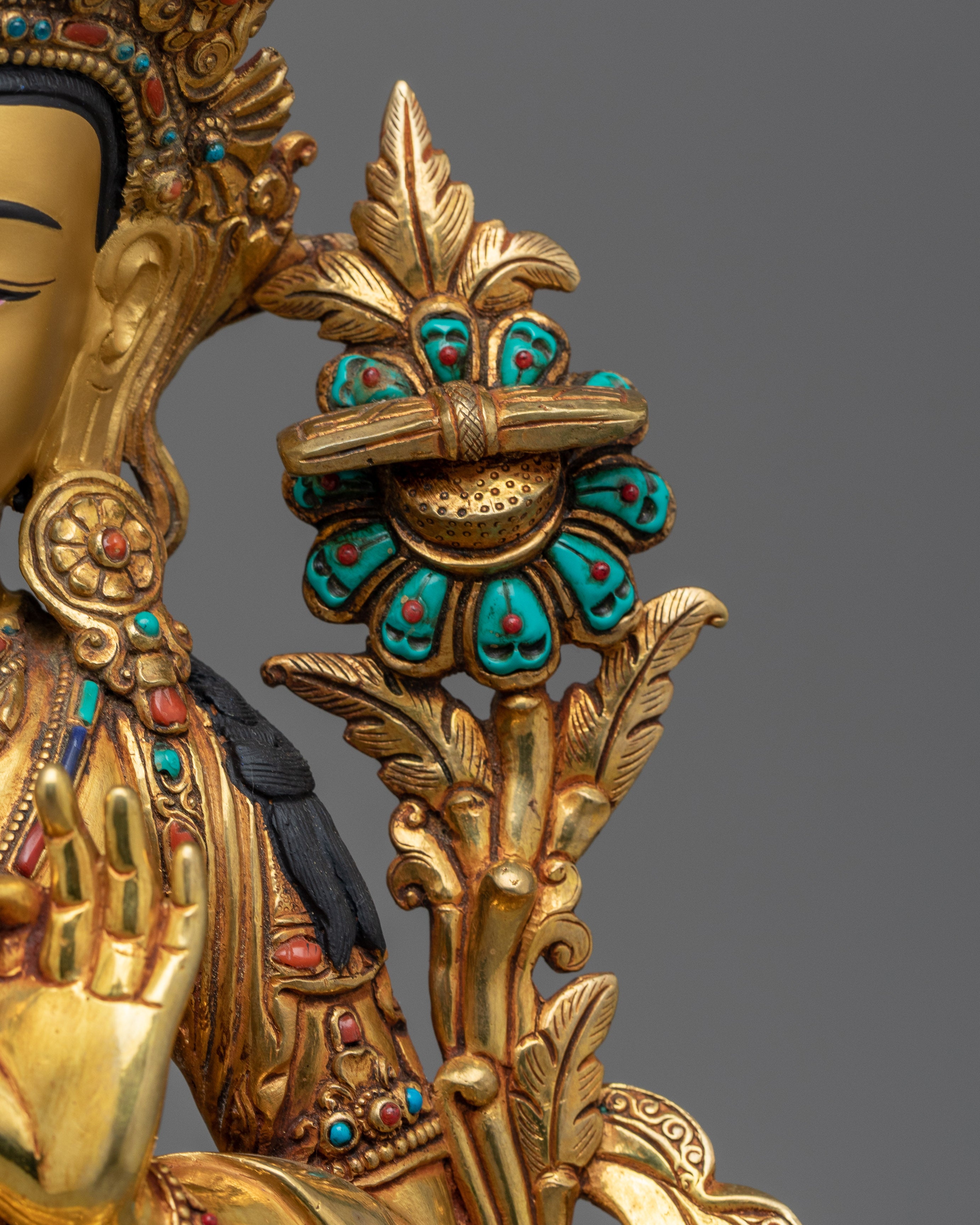 Manjushri Bodhisattva Sculpture | Resplendent Triple-Layered 24K Gold-Gilded