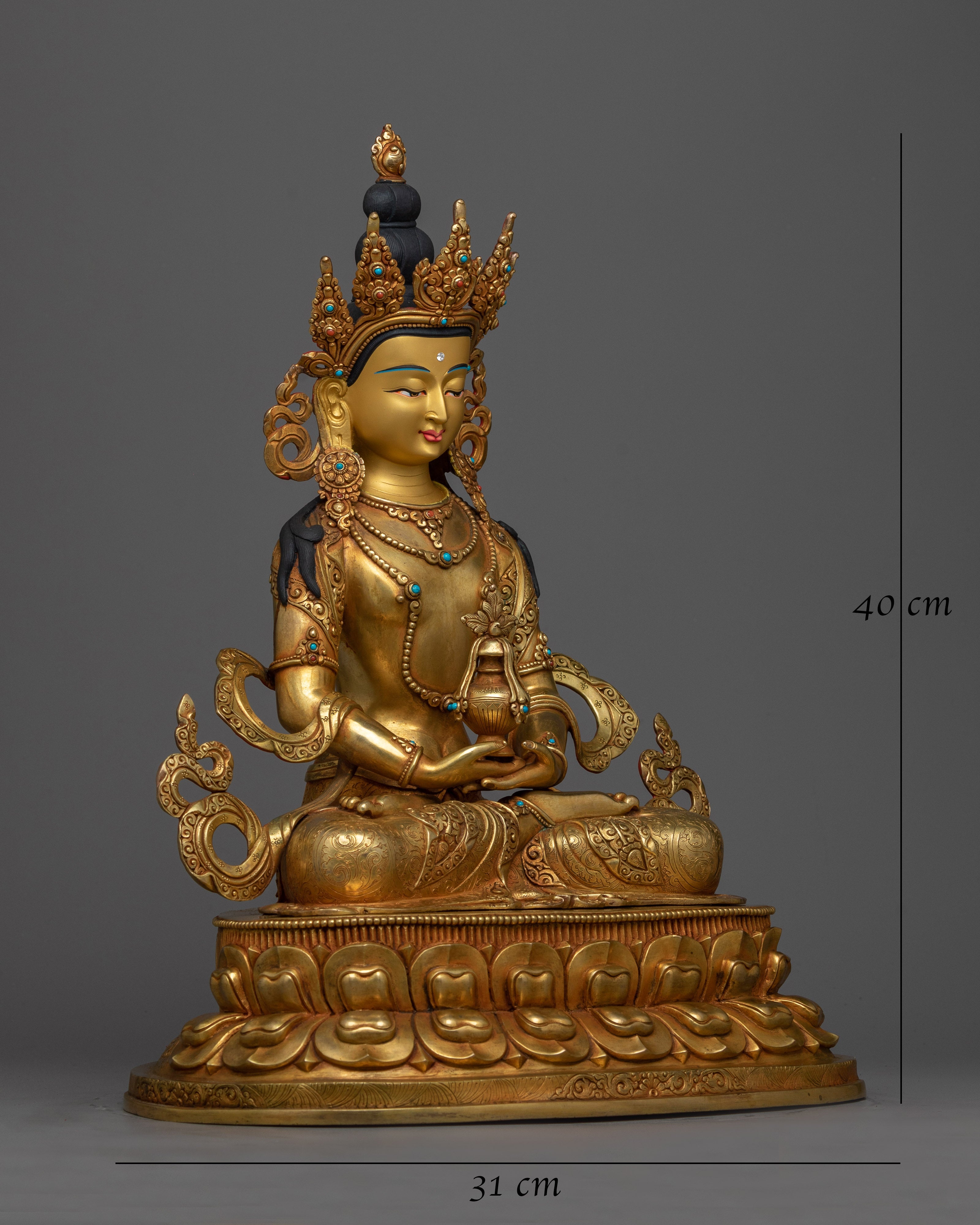 Gold-Gilded Amitayus Statue | Symbol of Eternal Life and Healing