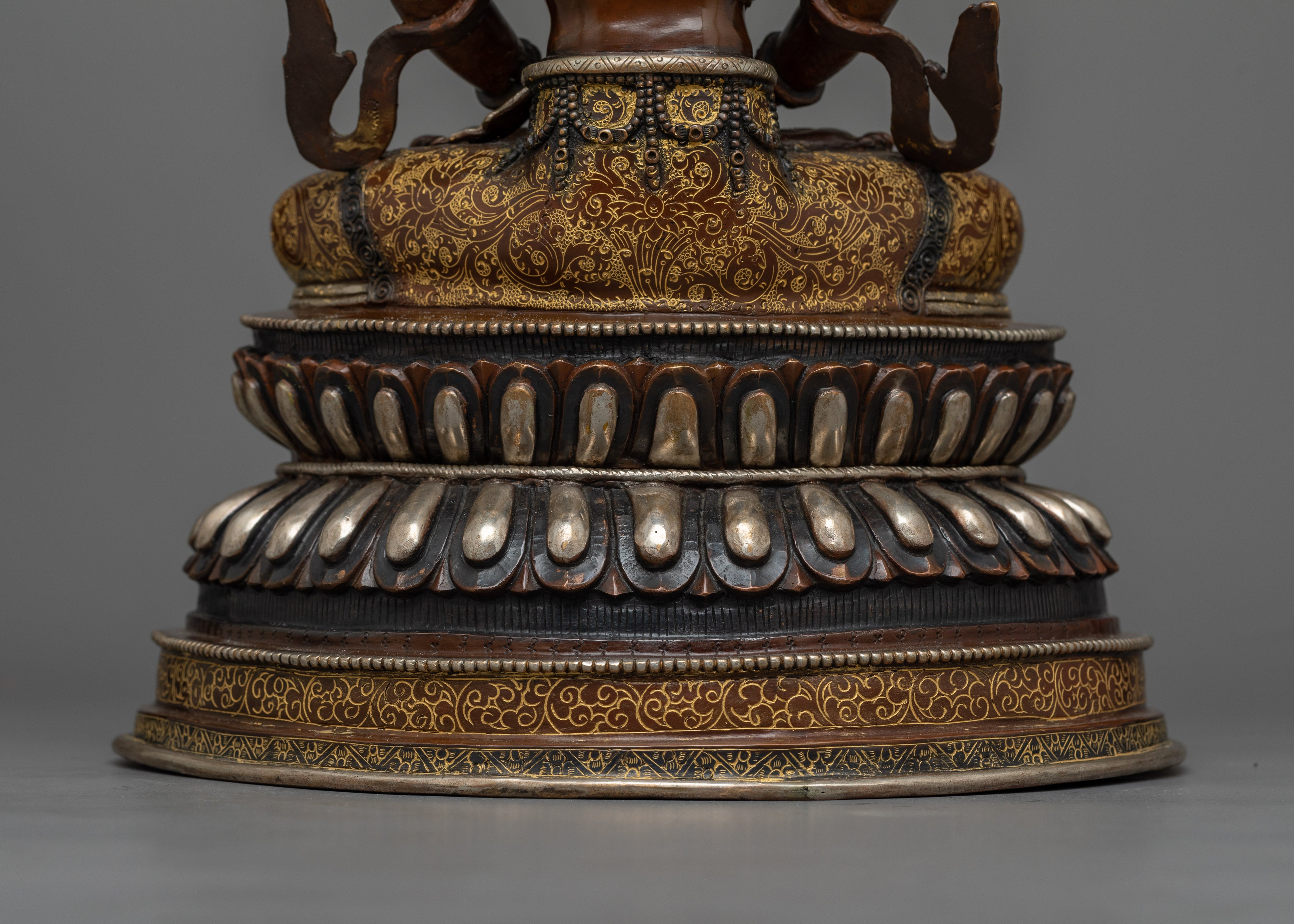 Oxidized Amitayus Figure | Buddhist Silver Plated Copper Statue