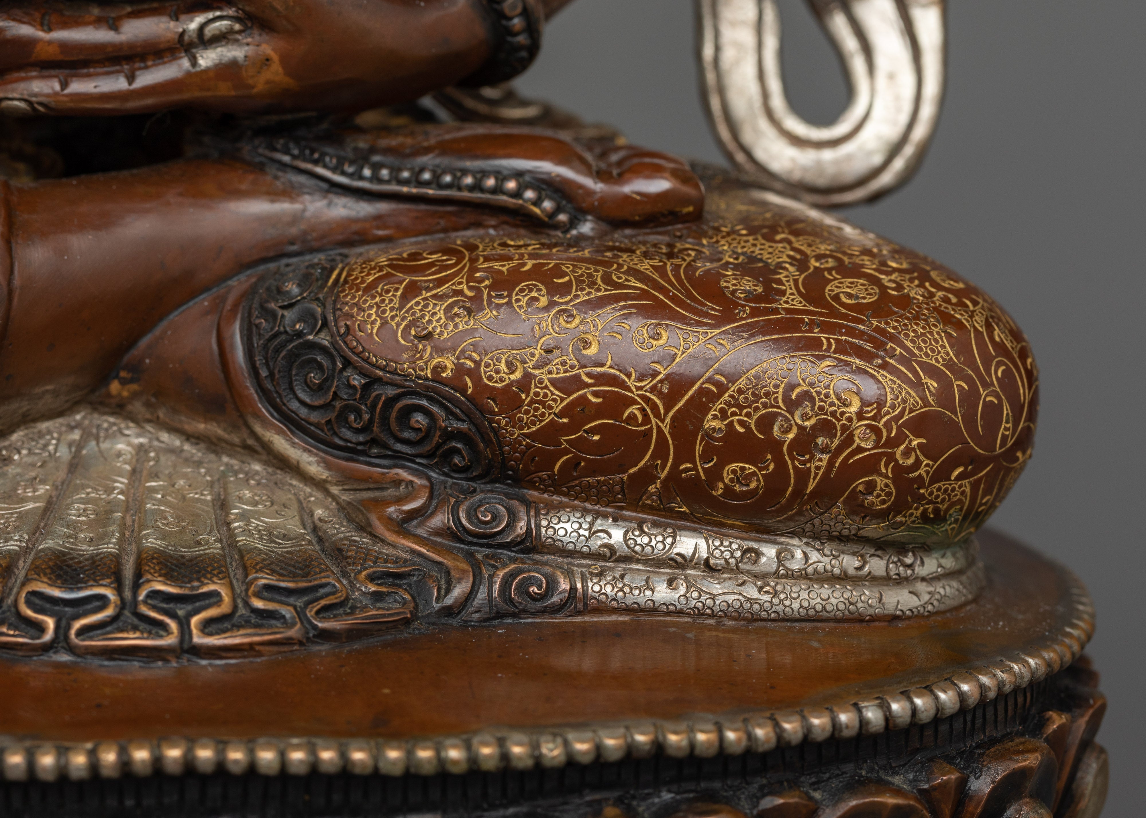 Oxidized Amitayus Figure | Buddhist Silver Plated Copper Statue