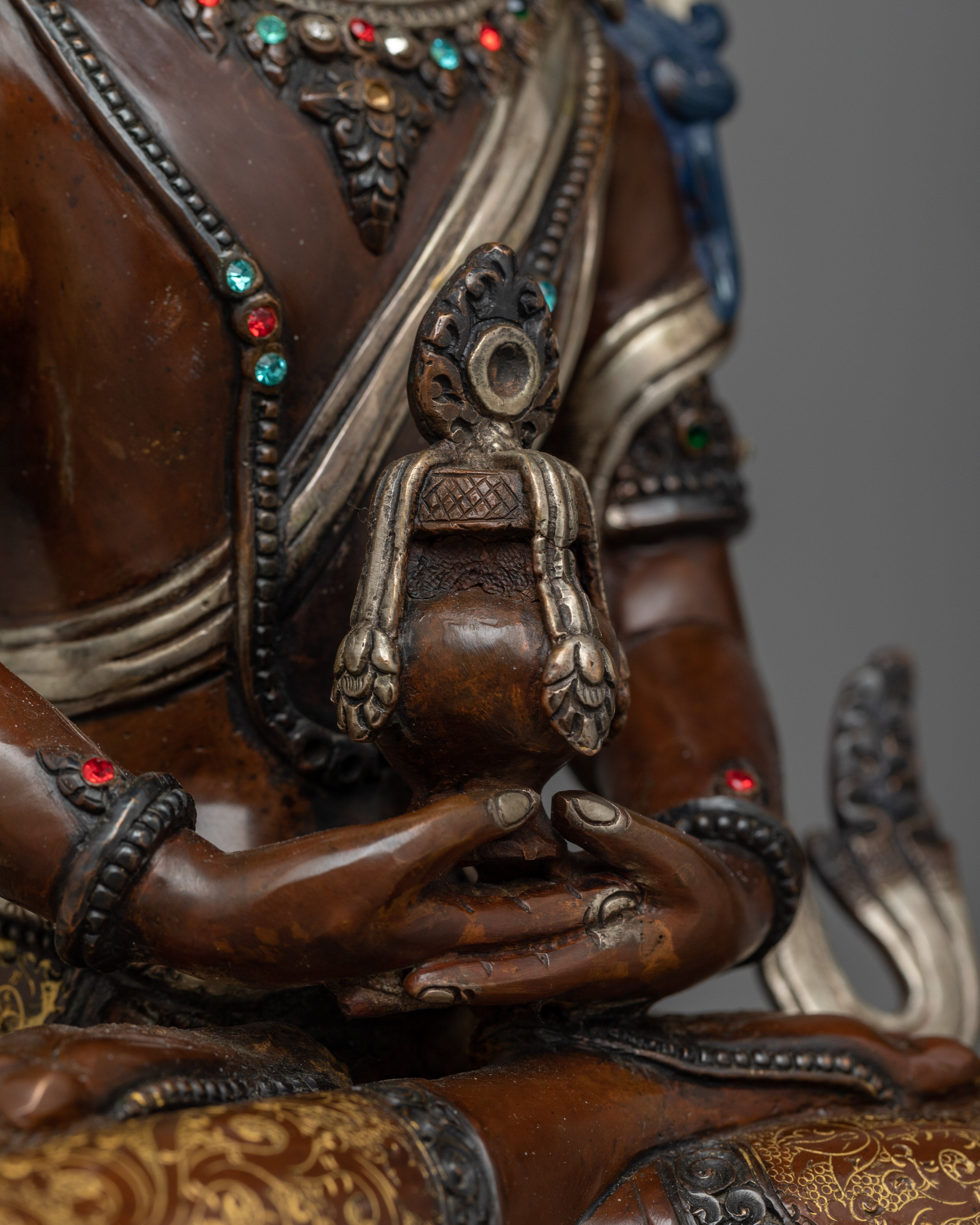 Oxidized Amitayus Figure | Buddhist Silver Plated Copper Statue
