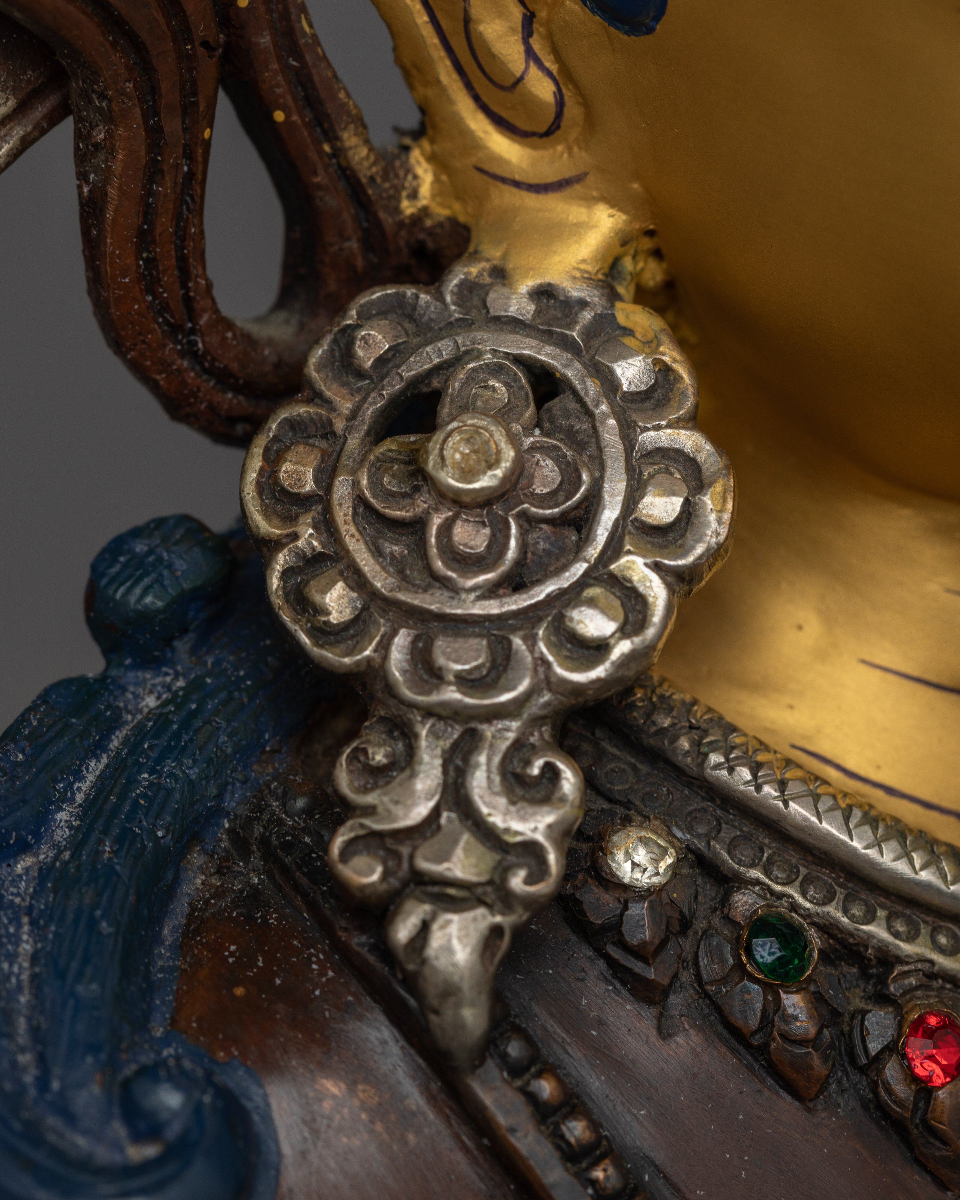 Oxidized Amitayus Figure | Buddhist Silver Plated Copper Statue