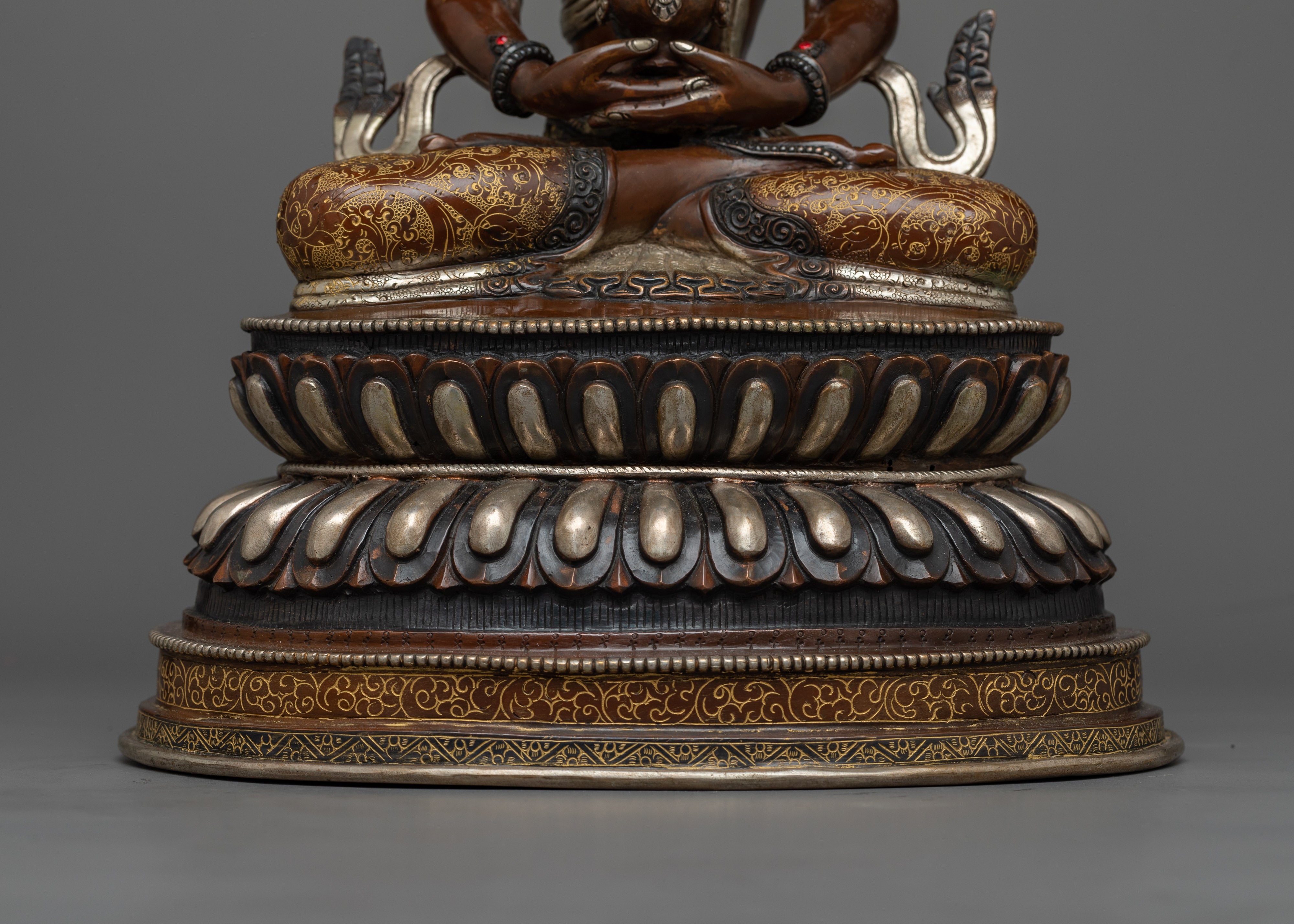 Oxidized Amitayus Figure | Buddhist Silver Plated Copper Statue