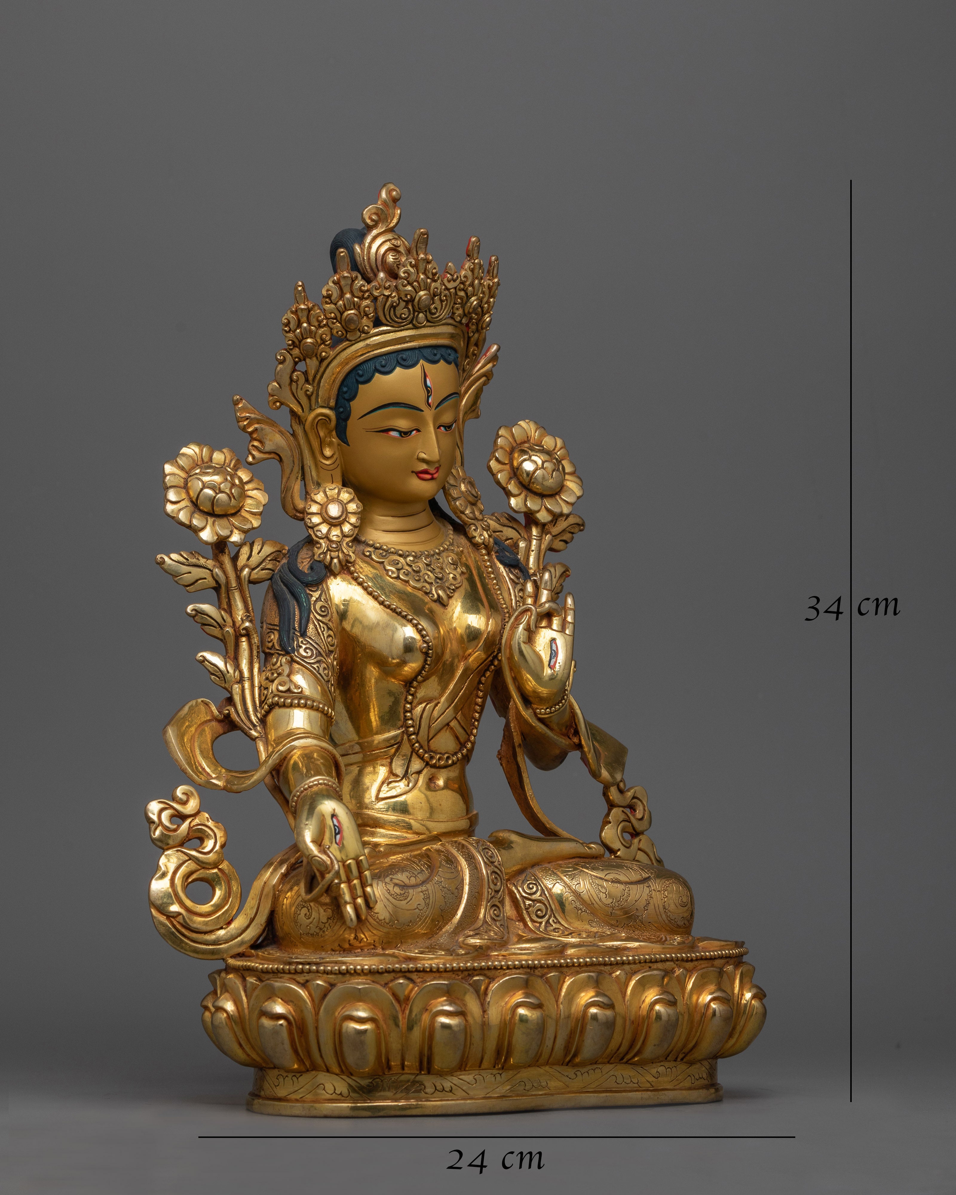 Artistic White Tara Gold-Gilded Statue | Elegant and Artful Design