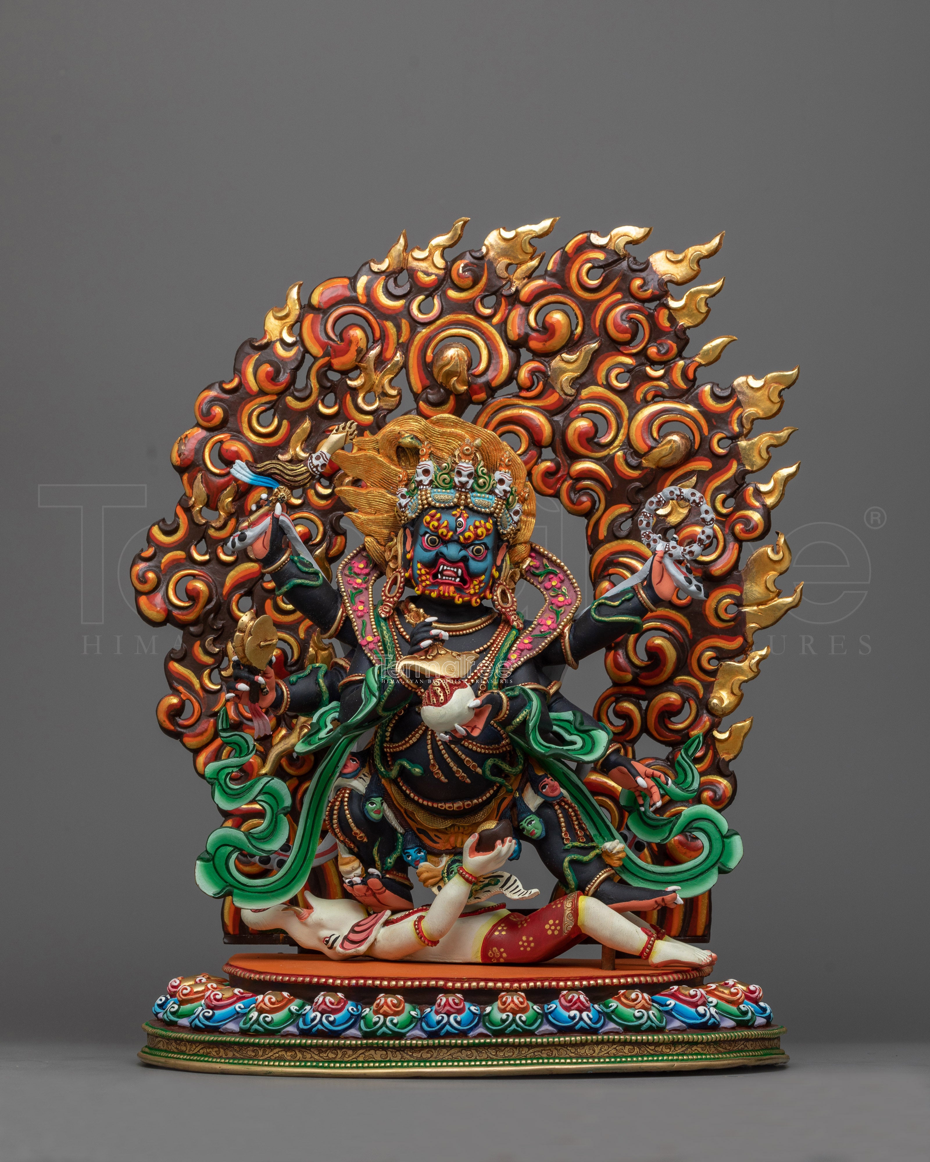 Colorful Six-Armed Mahakala Statue | Handcrafted Symbol of Protection