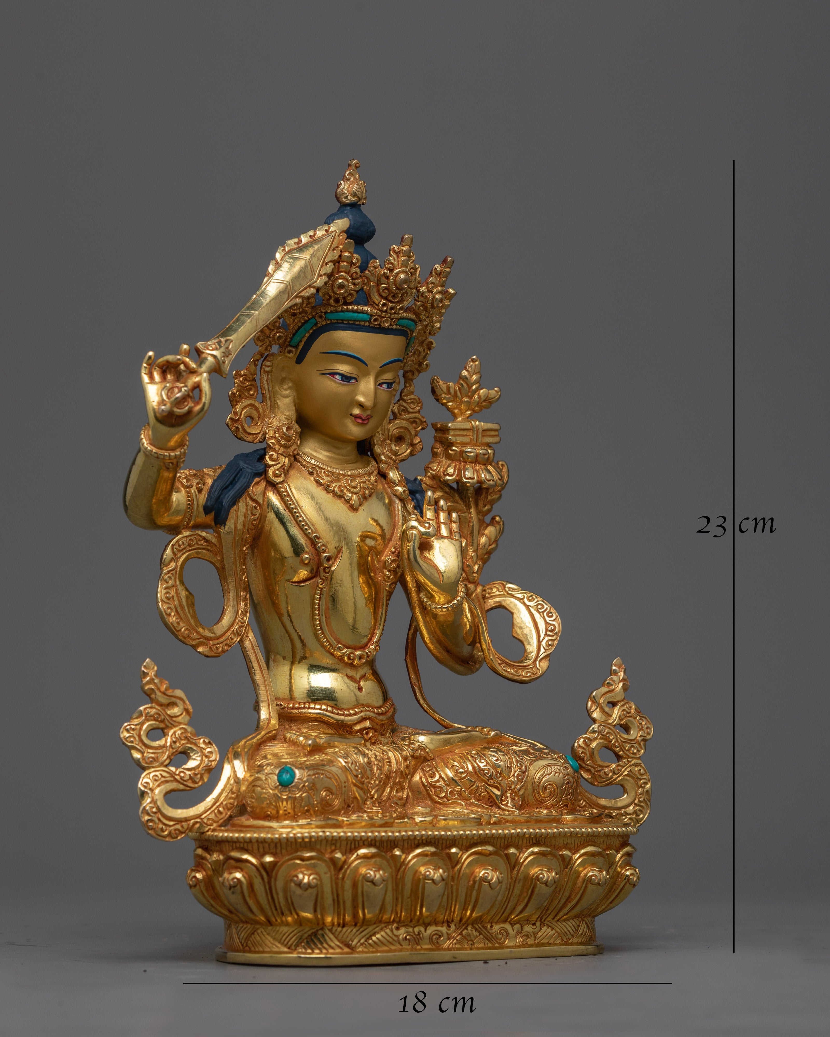 Manjushri 9 Inches Statue | 24K Gold-Gilded Symbol of Wisdom