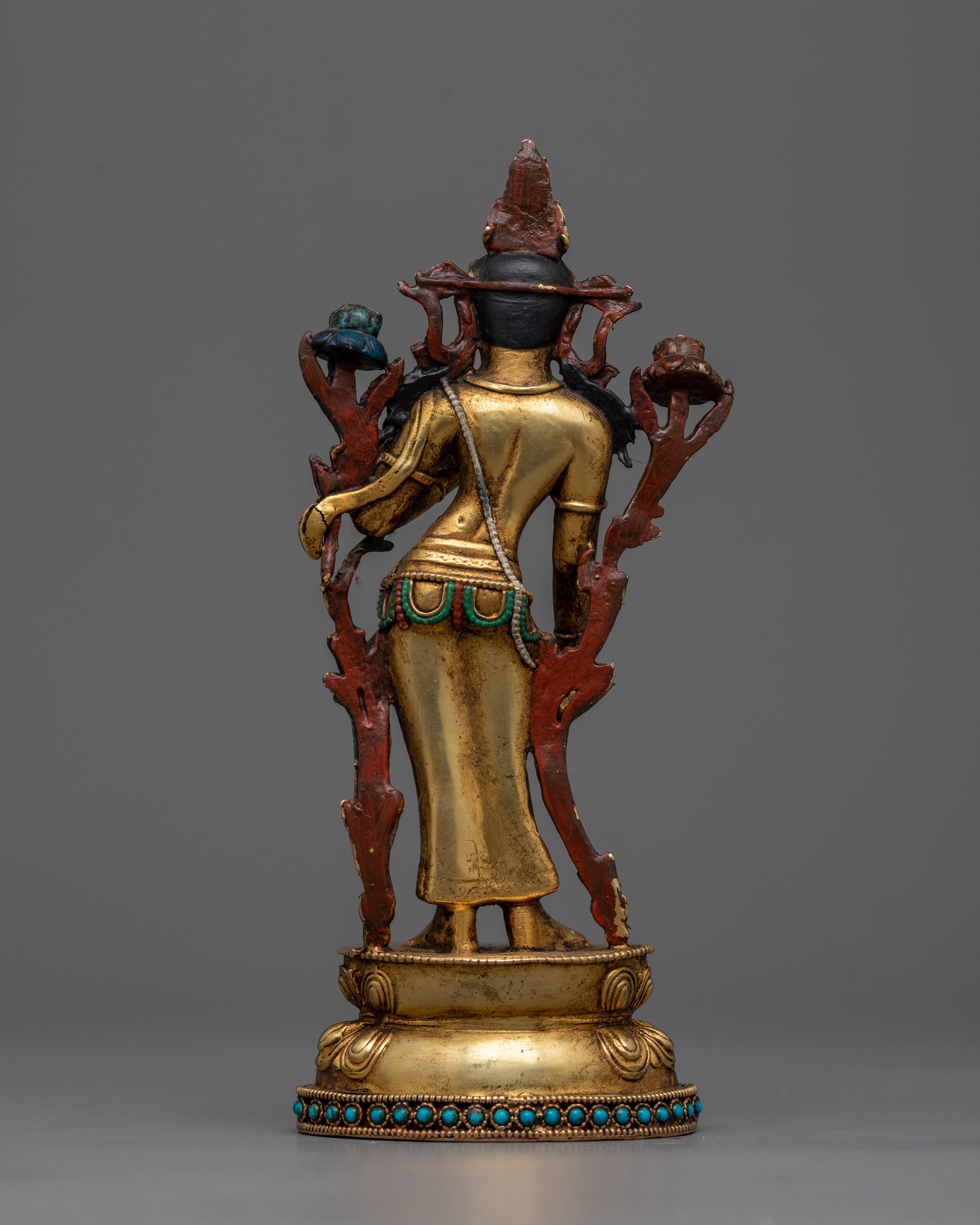Beautiful Standing Green Tara Statue | 24K Gold-Gilded Symbol of Active Compassion