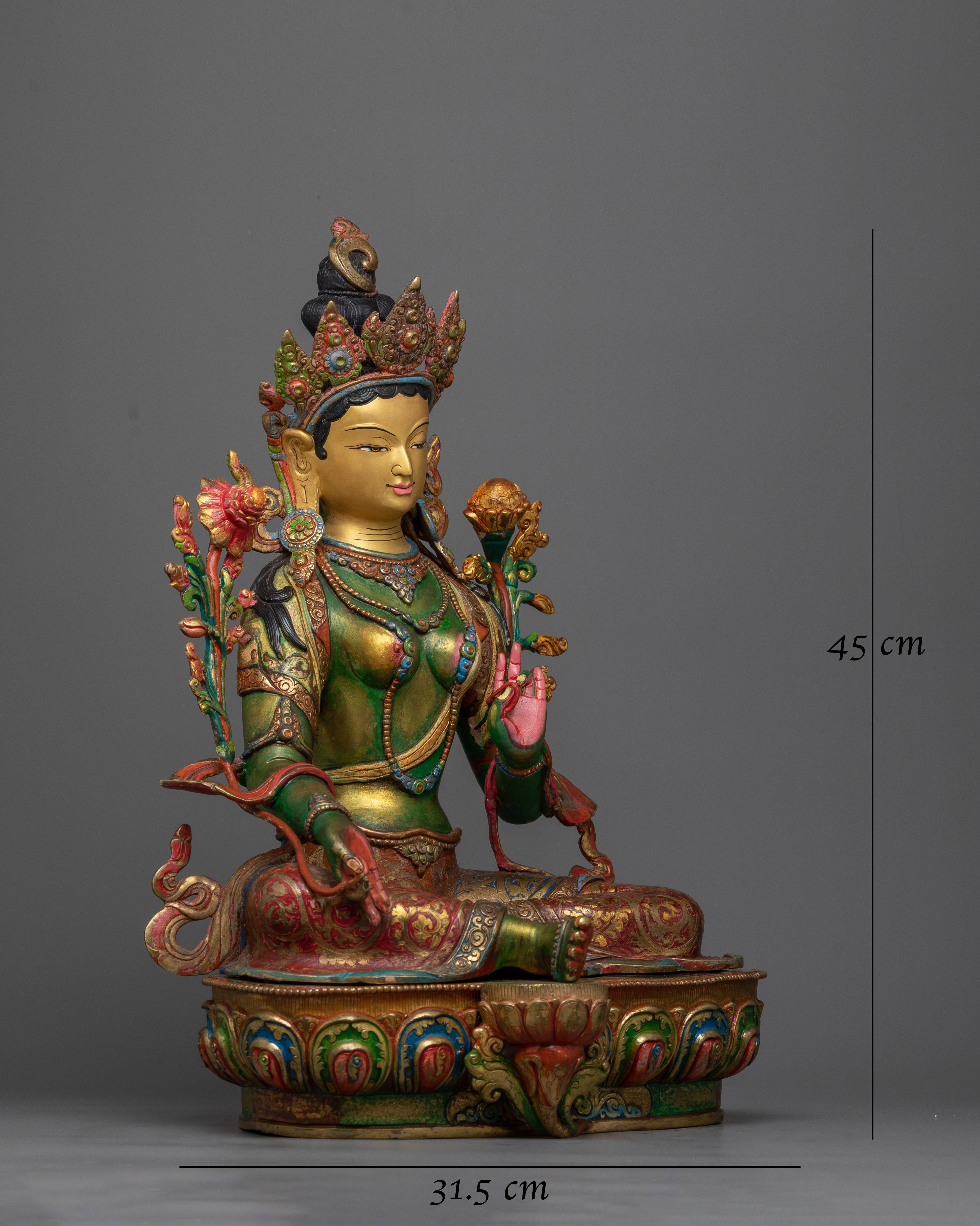 Shri Green Tara Colored-Hued Statue | Radiance of Compassion