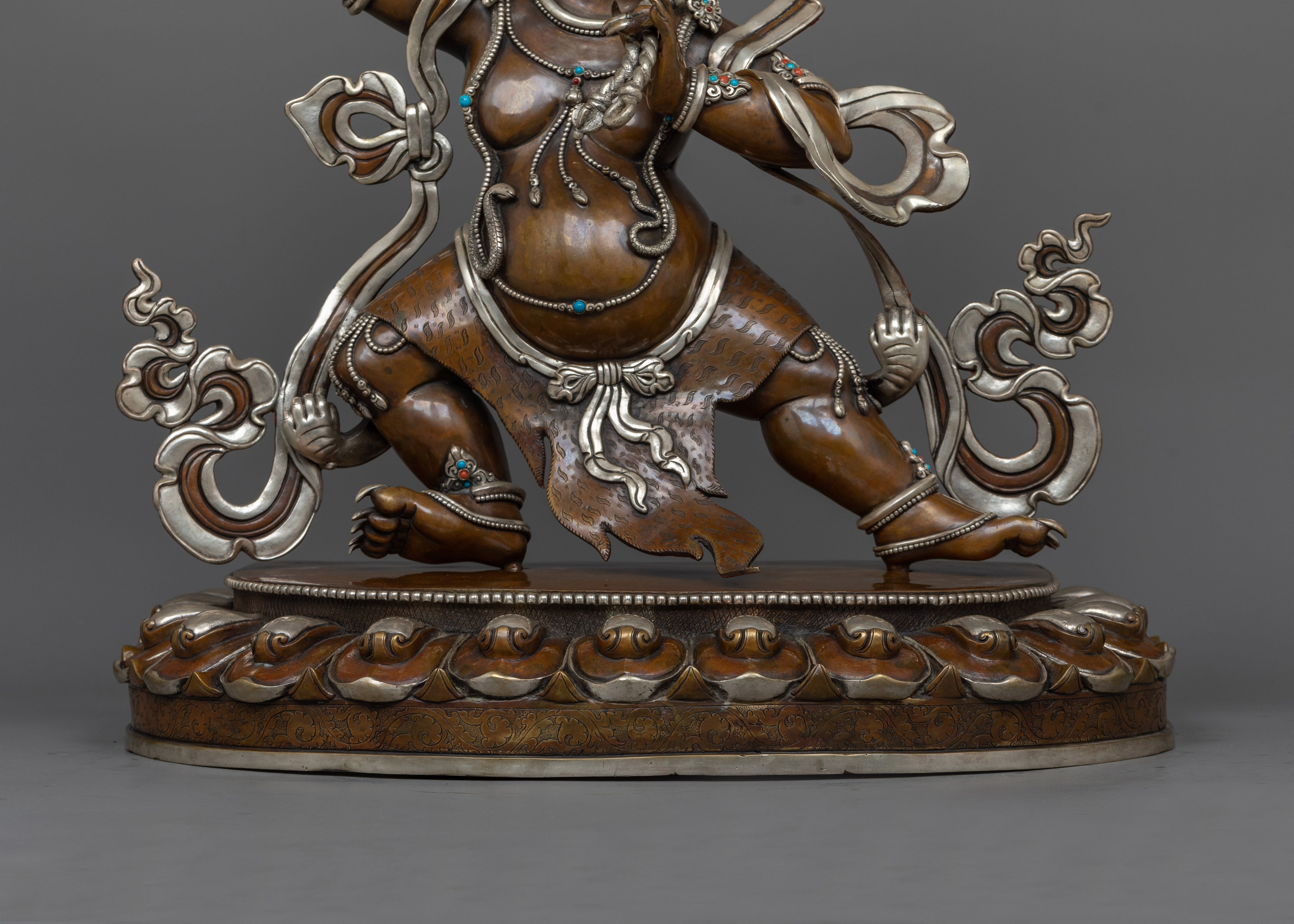 Silver Plated Vajrapani Statue | Original Hand-carved Buddhist Wrathful Deity Sculpture
