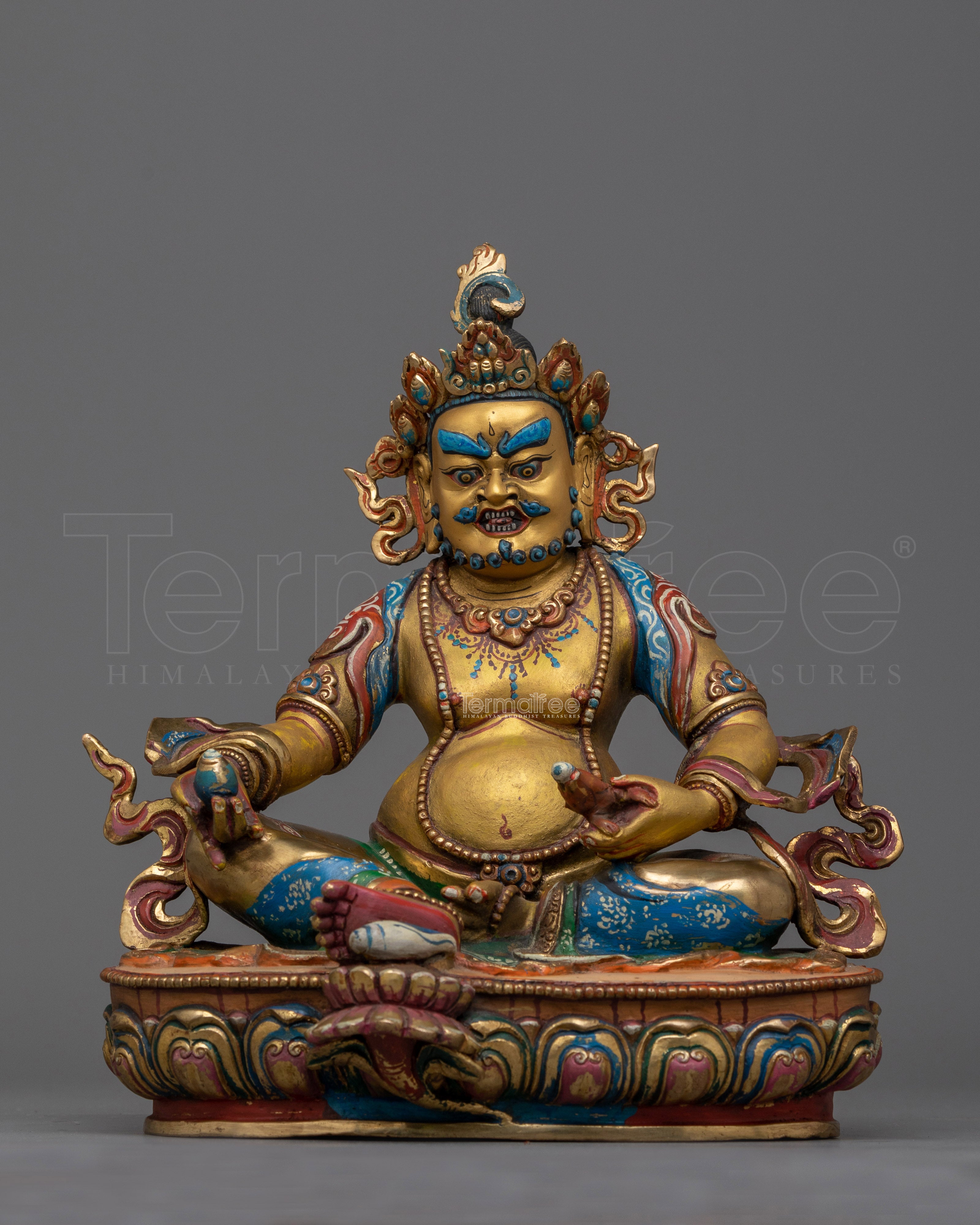 Dzambhala Antique Colorful Statue | Embodiment of Prosperity and Generosity
