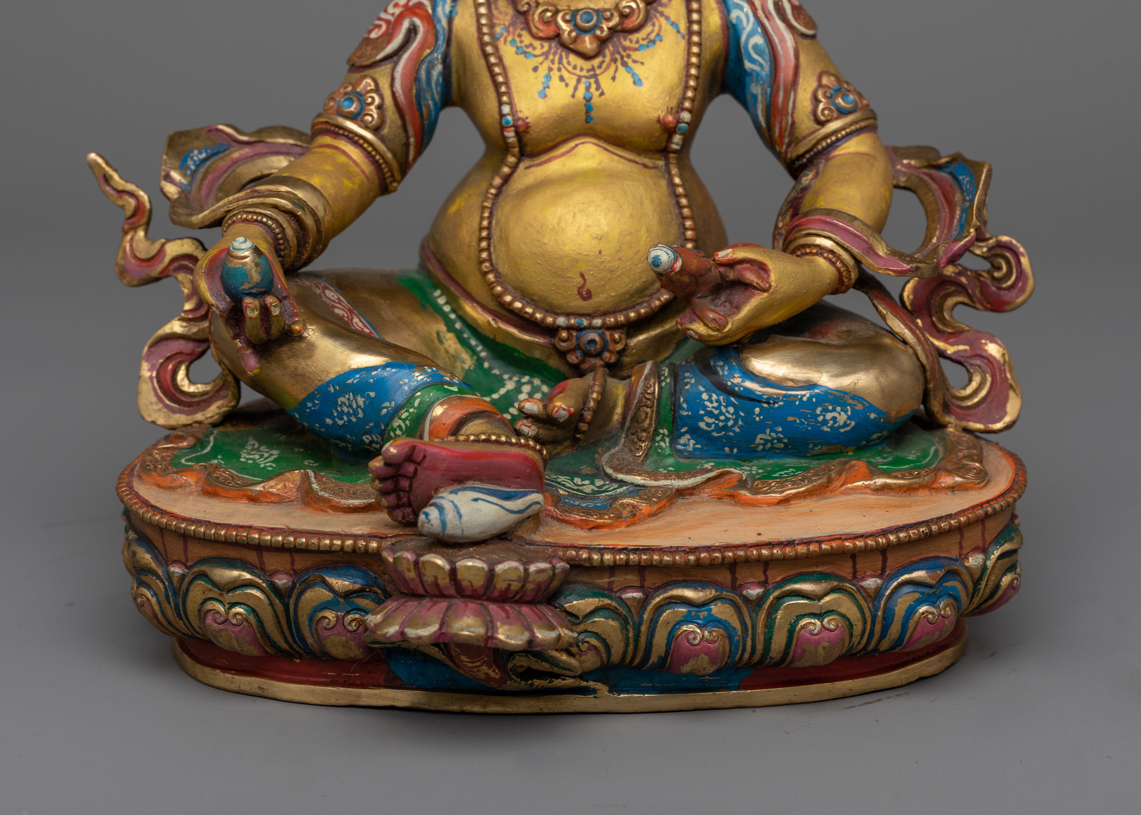 Dzambhala Antique Colorful Statue | Embodiment of Prosperity and Generosity