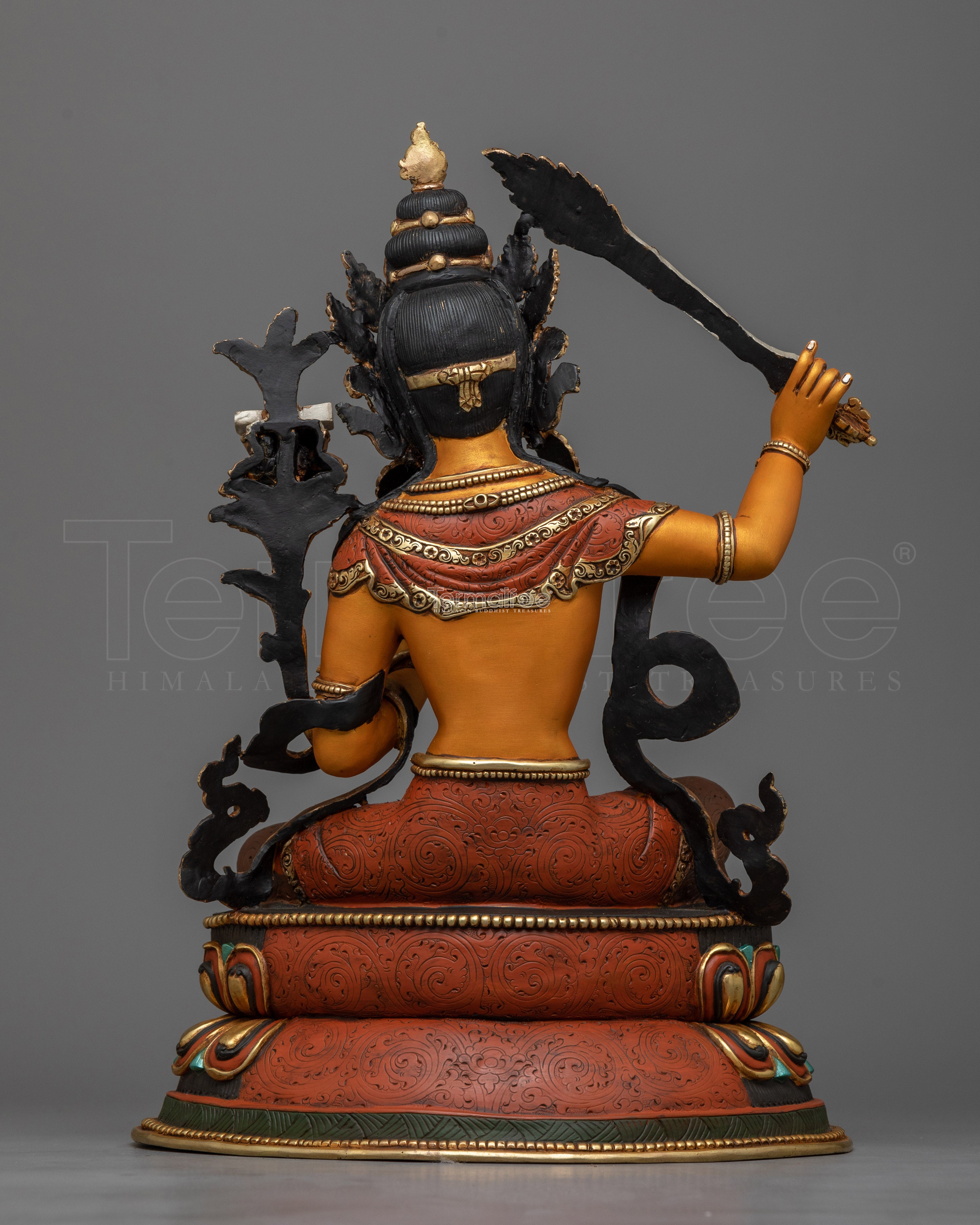 24K Gold Gilded Manjushri Figurine for The Shrine | Acrylic Painted Bodhisattva Sculpture
