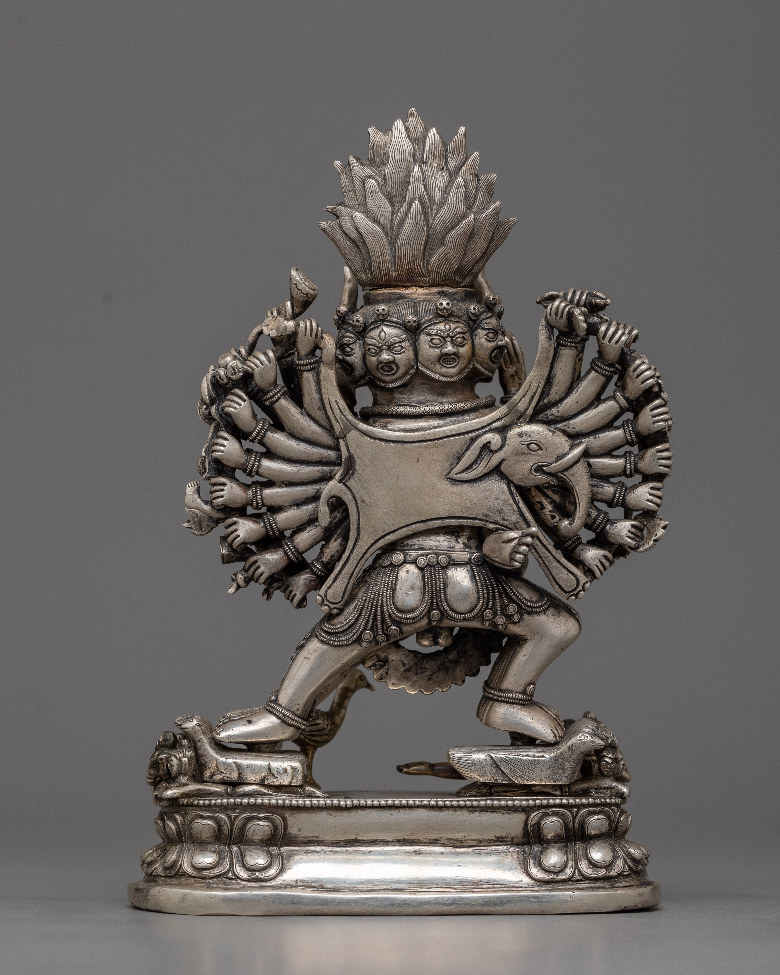 Yamantaka All-Silver Work Statue | Fierce Protector of Spiritual Gateways