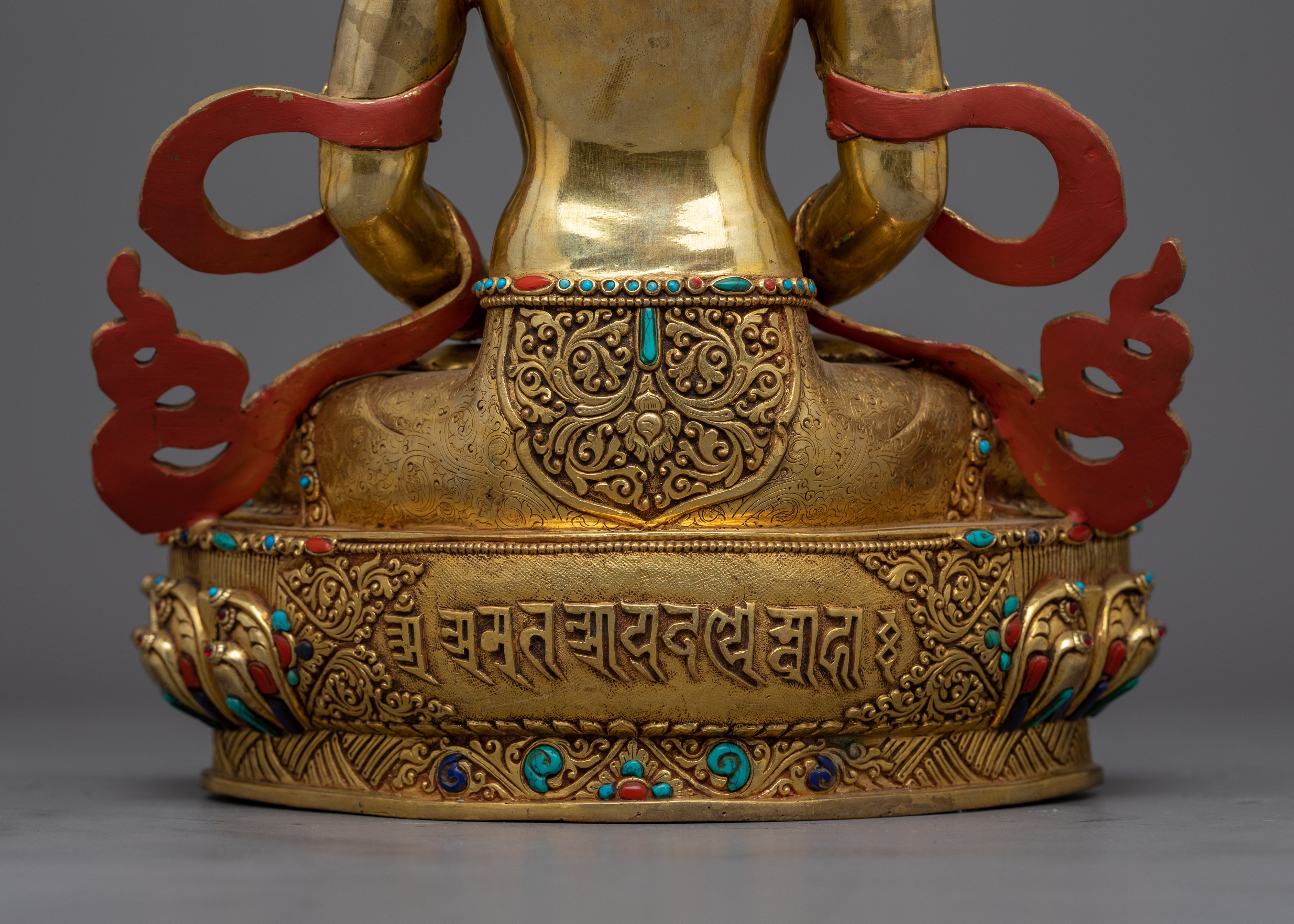 Adorned with Gemstone Amitayus Statue | Buddhist Sculpture of Longevity Deity