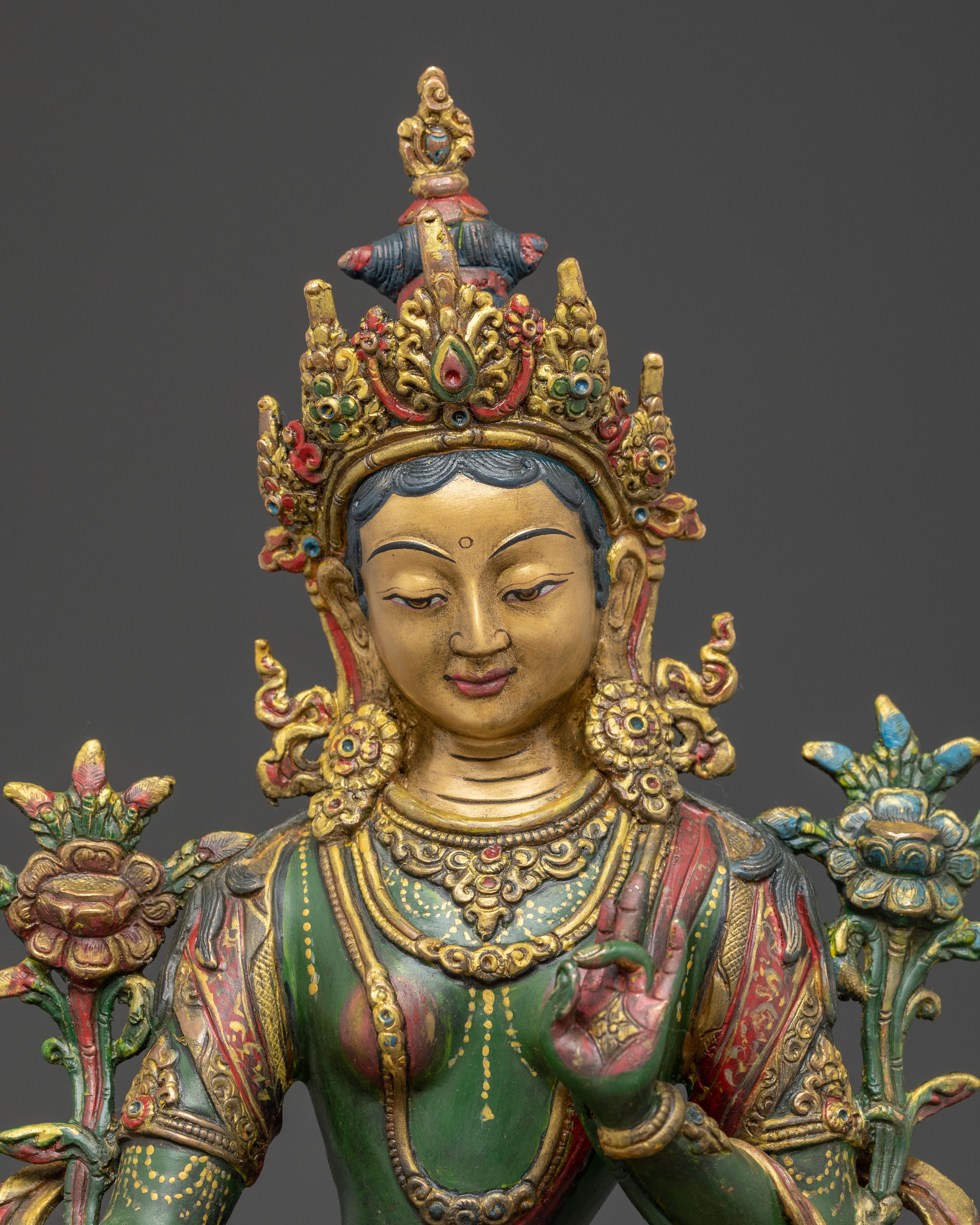 Green Tara Protector Deity Nepali Handcrafted Statue | Meditation Altar Decor