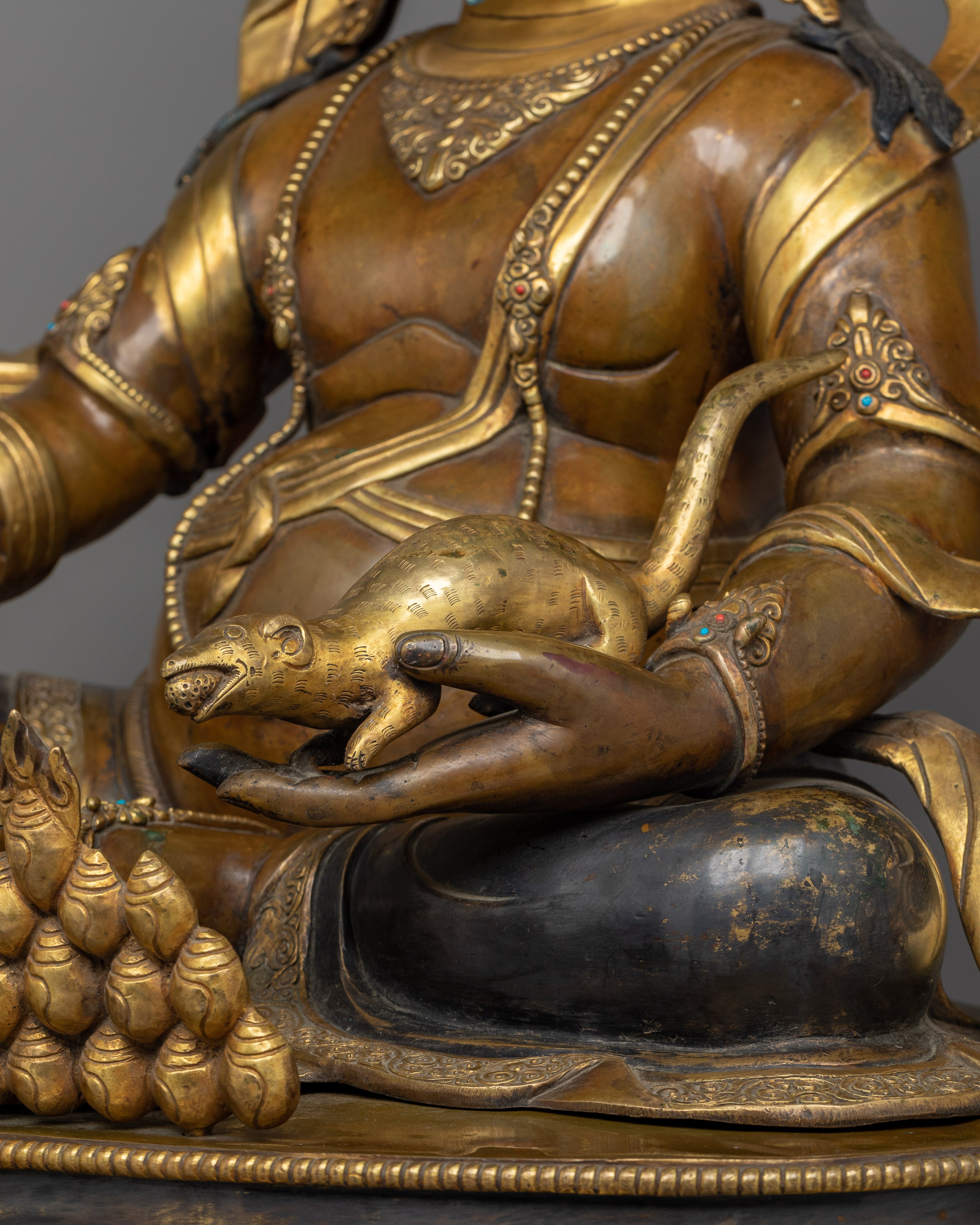 Dzambala Gold-Gilded Oxidized Statue | Embodiment of Wealth and Abundance