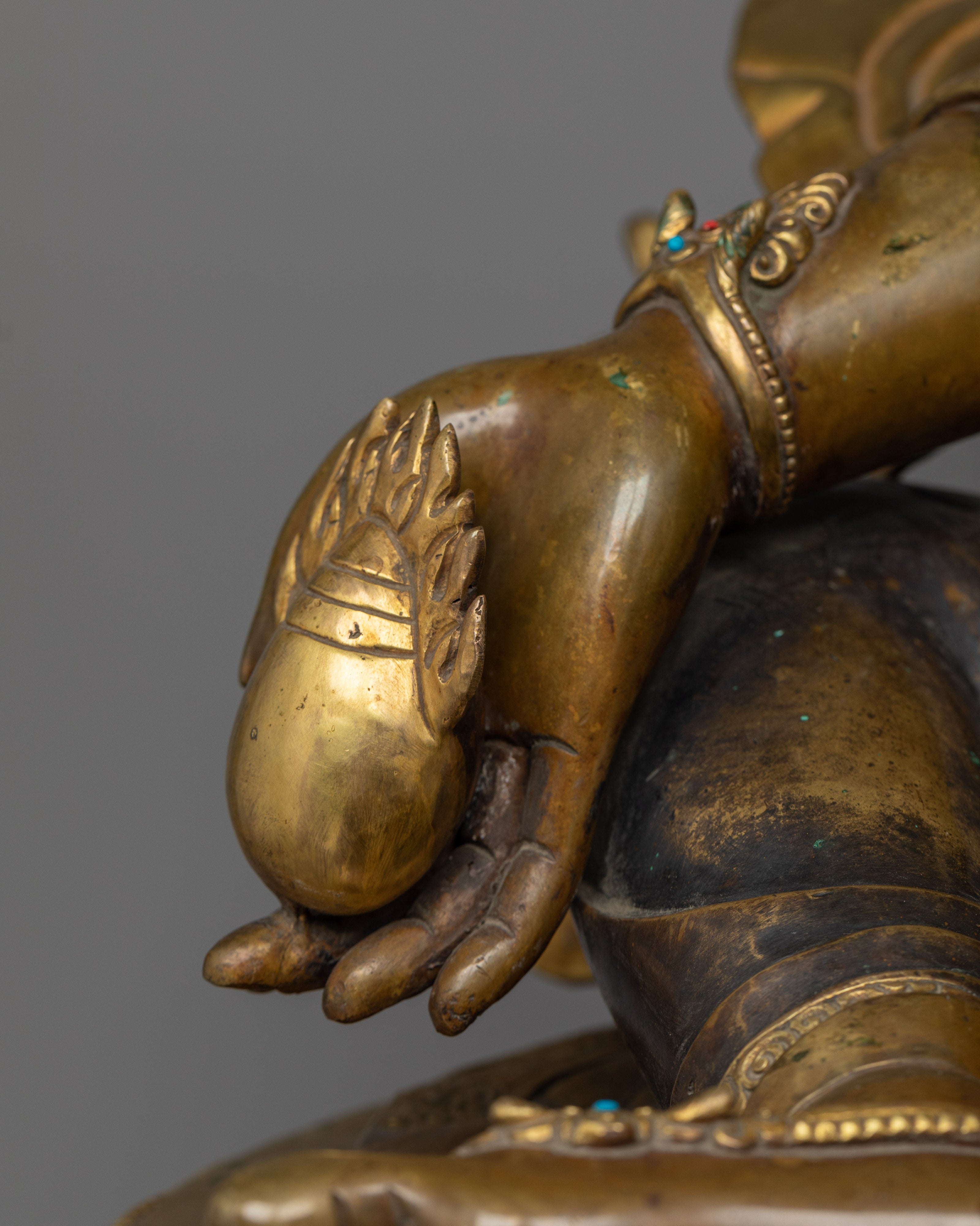 Dzambala Gold-Gilded Oxidized Statue | Embodiment of Wealth and Abundance