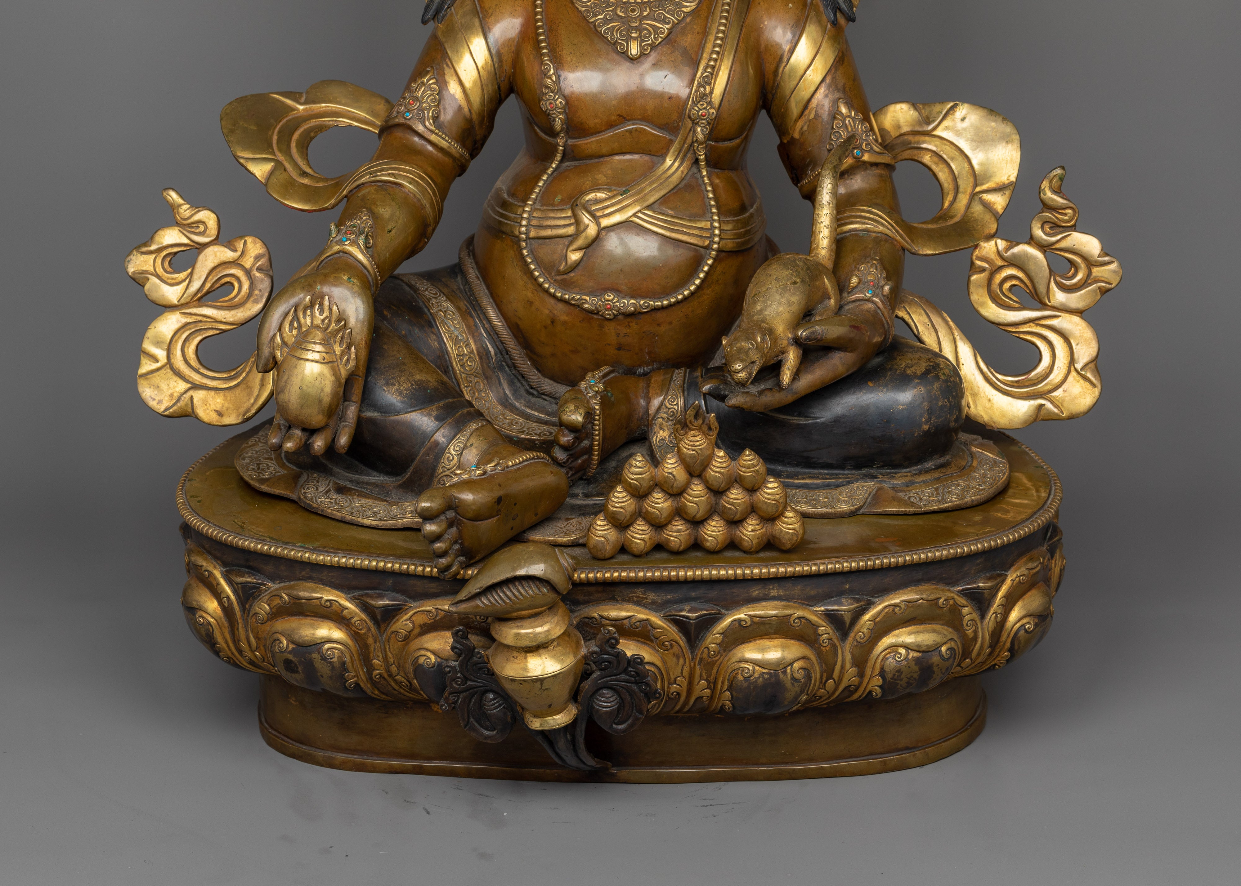 Dzambala Gold-Gilded Oxidized Statue | Embodiment of Wealth and Abundance