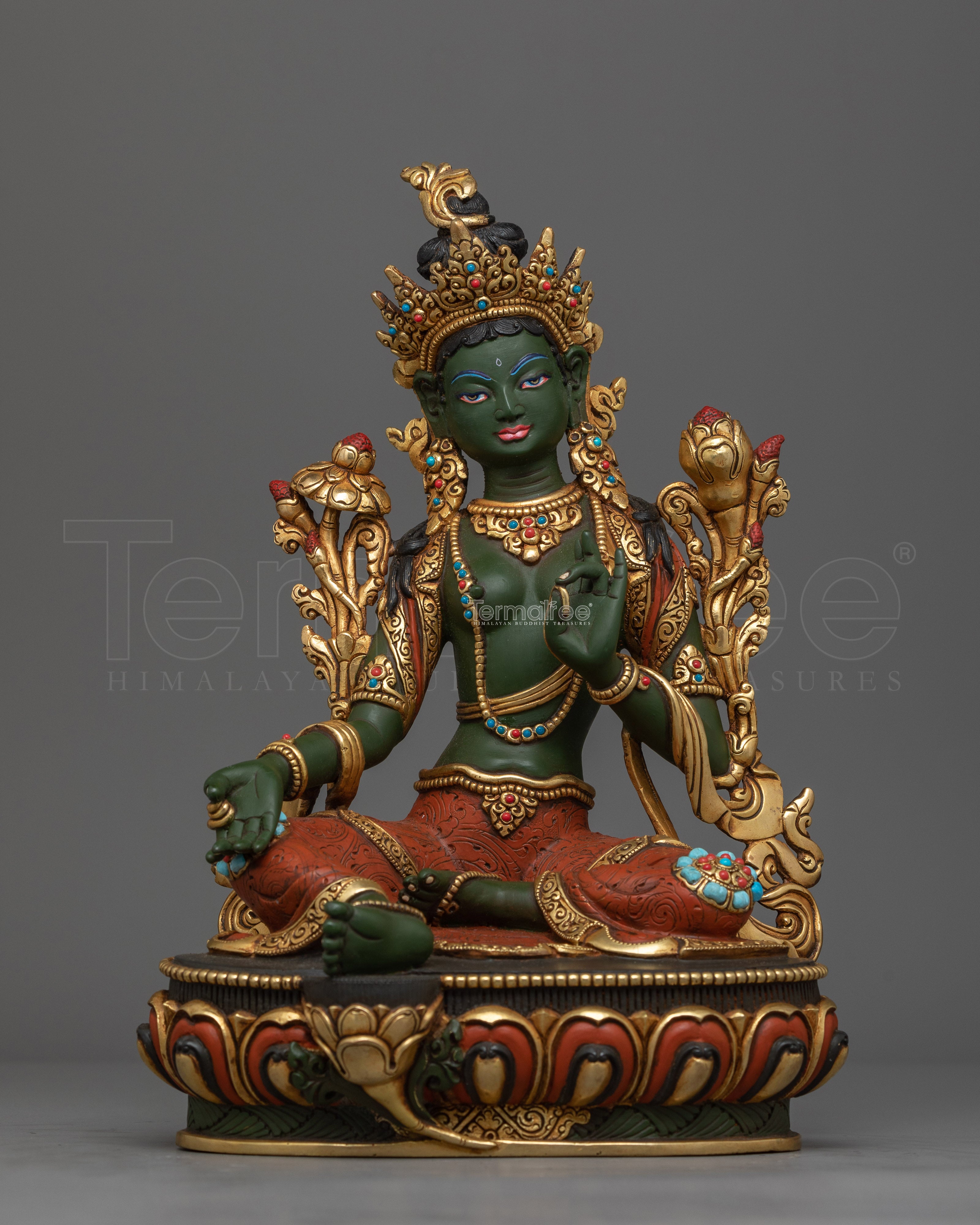 Green-Hued Tara Statue | Embodiment of Compassion and Serenity