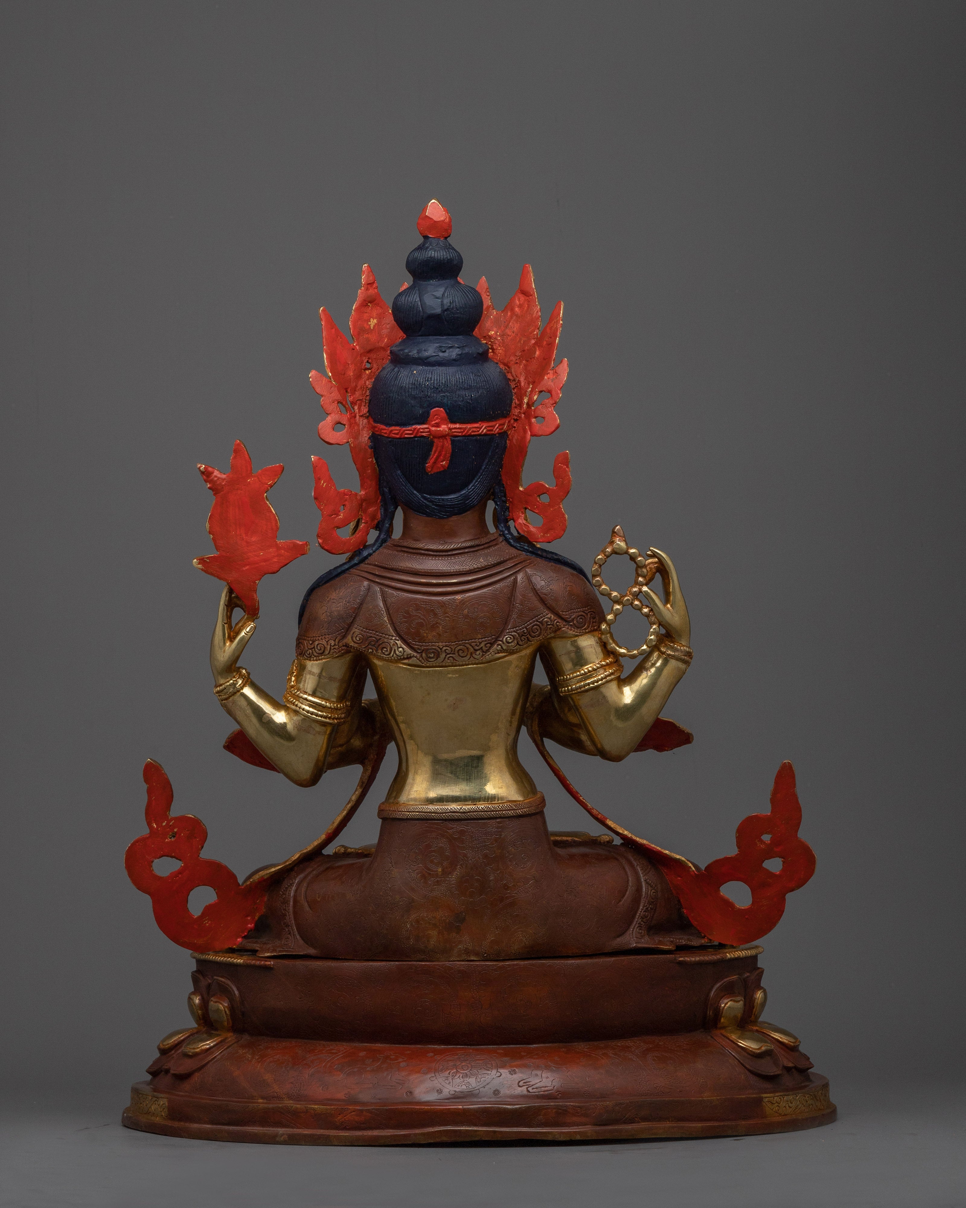 Gold Gilded Chenresig Figure | Icon of Compassion and Serenity