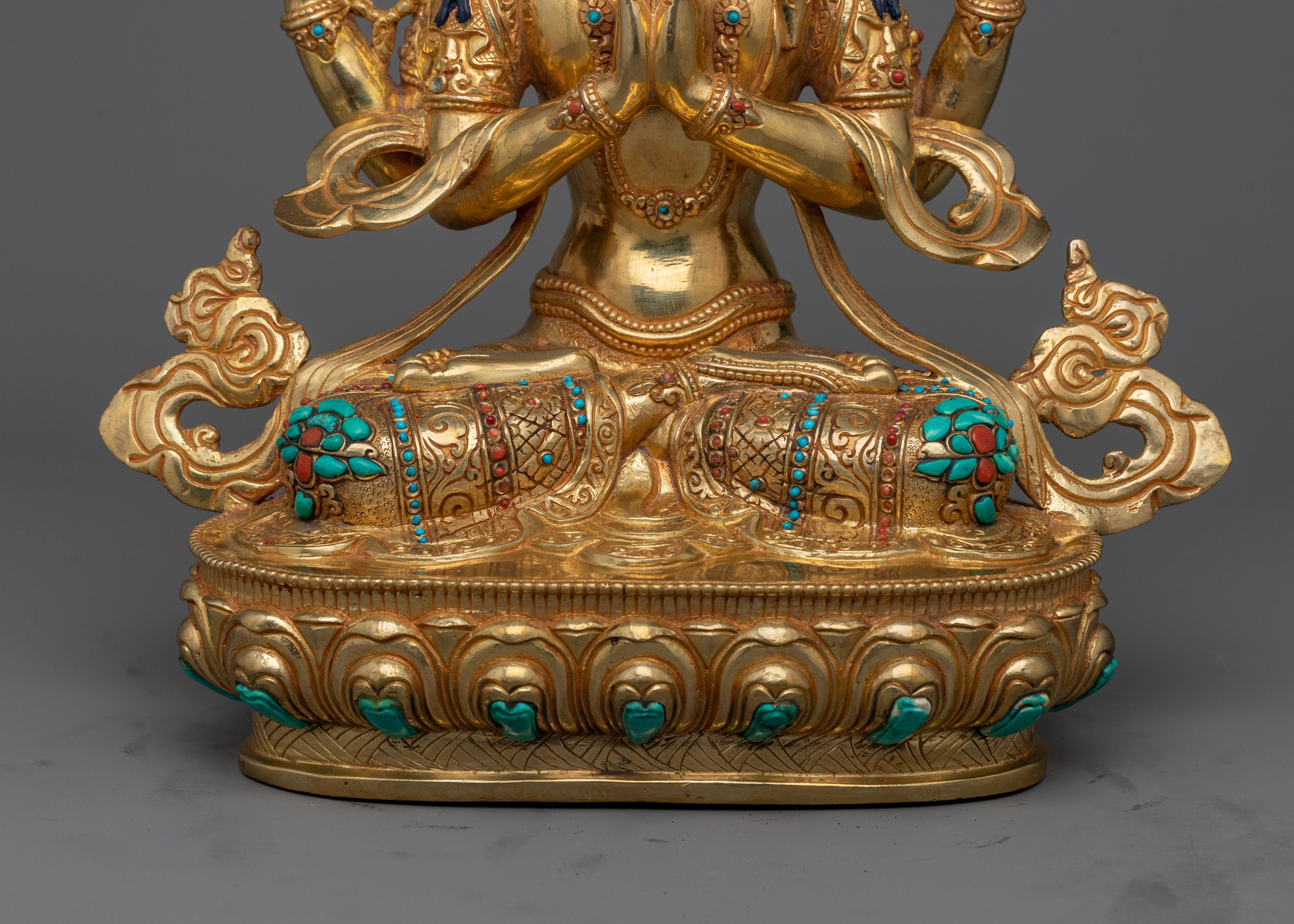 Serene Gold Gilded Chenrezig | Radiant Symbol of Compassion