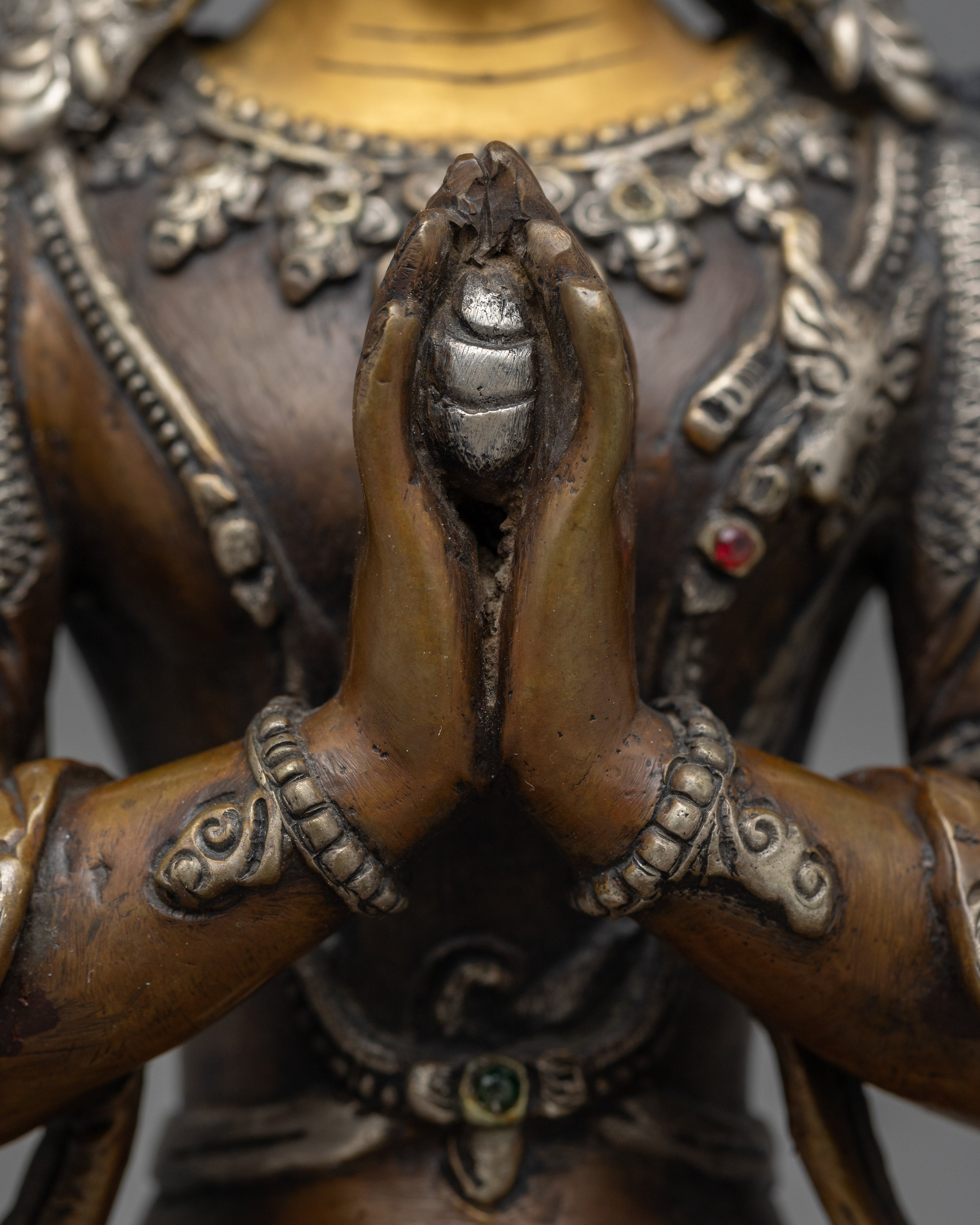 Spiritual Handmade Statue Chenrezig | Lokeshvara Statue Silver Plated