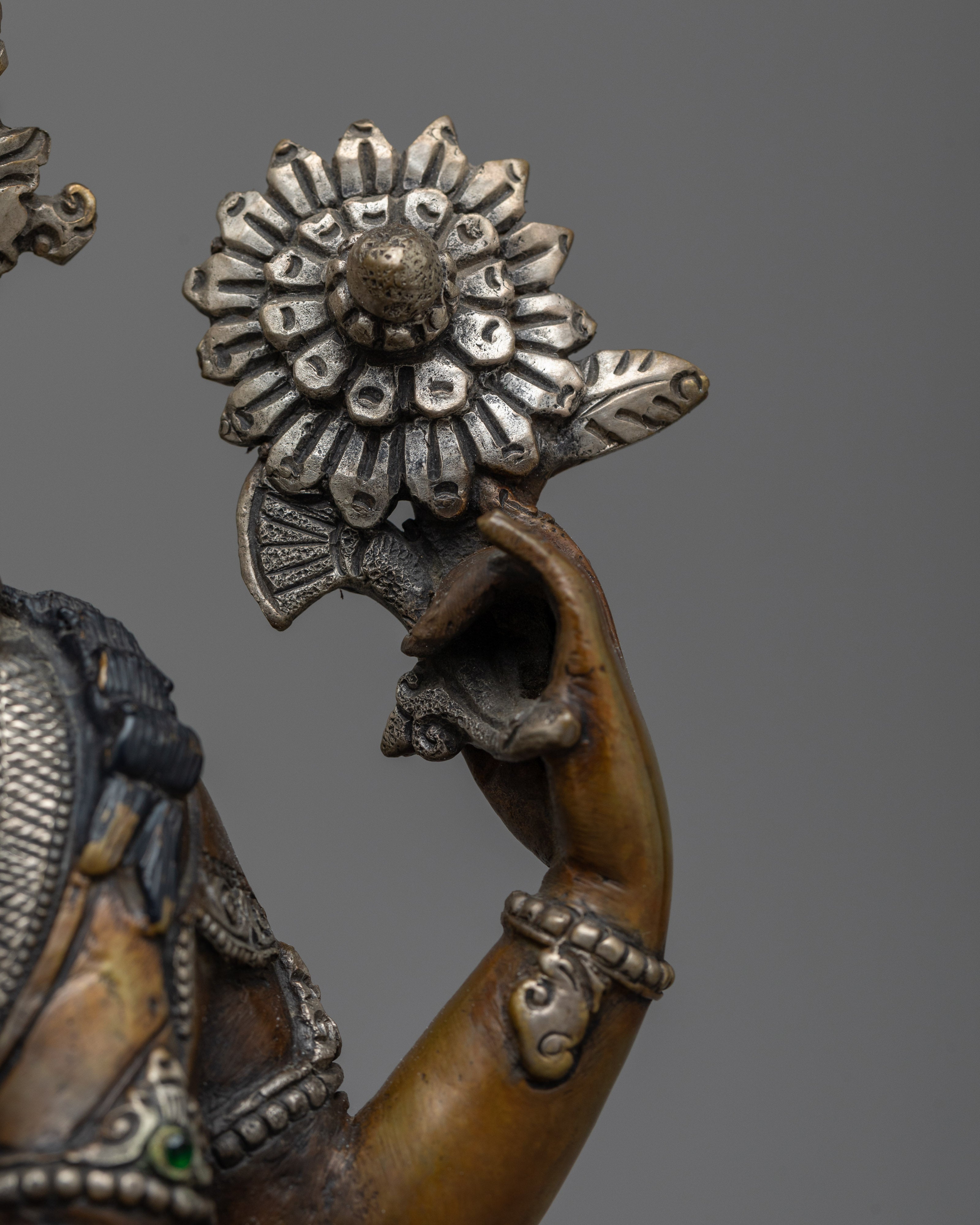 Spiritual Handmade Statue Chenrezig | Lokeshvara Statue Silver Plated