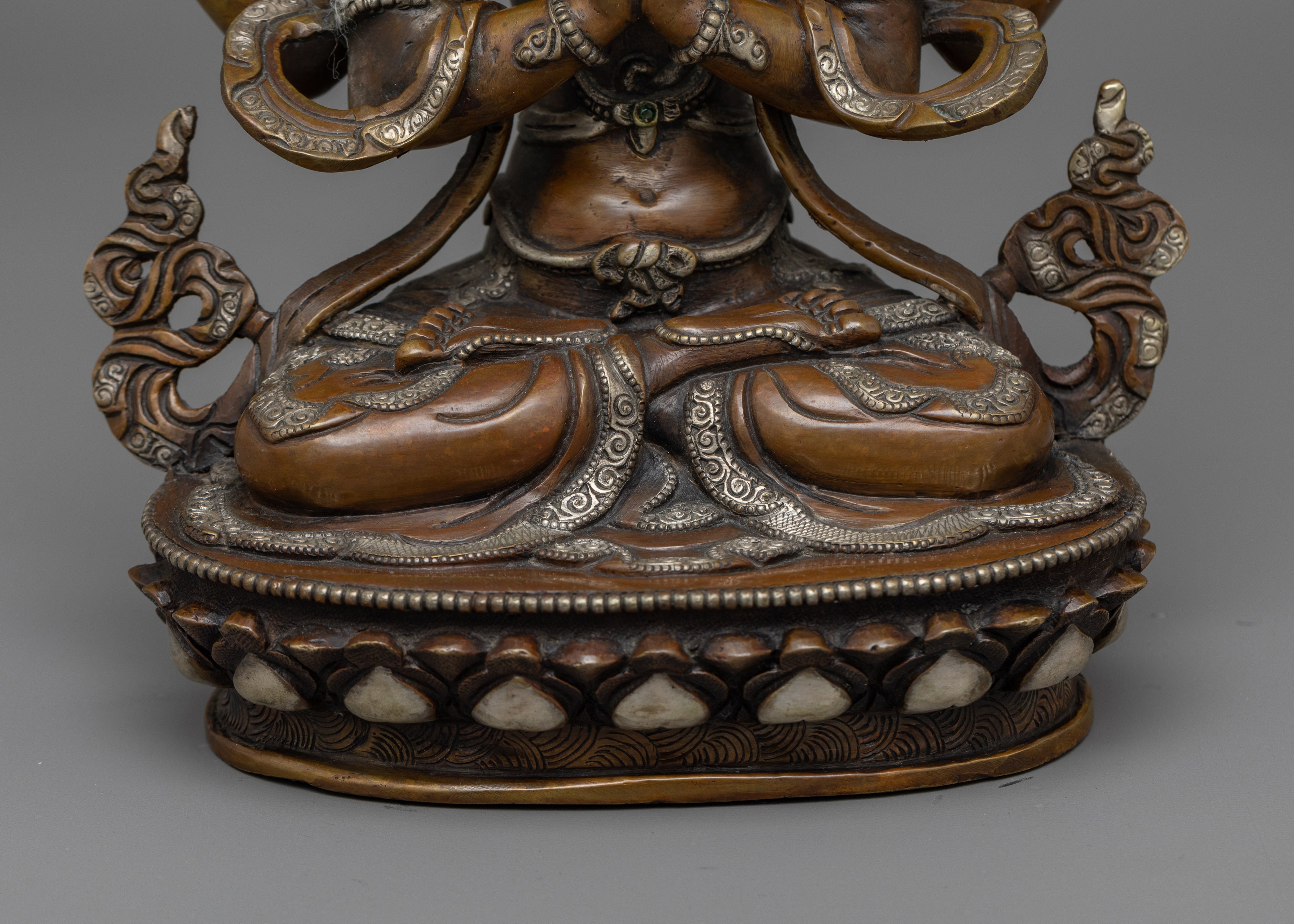 Spiritual Handmade Statue Chenrezig | Lokeshvara Statue Silver Plated