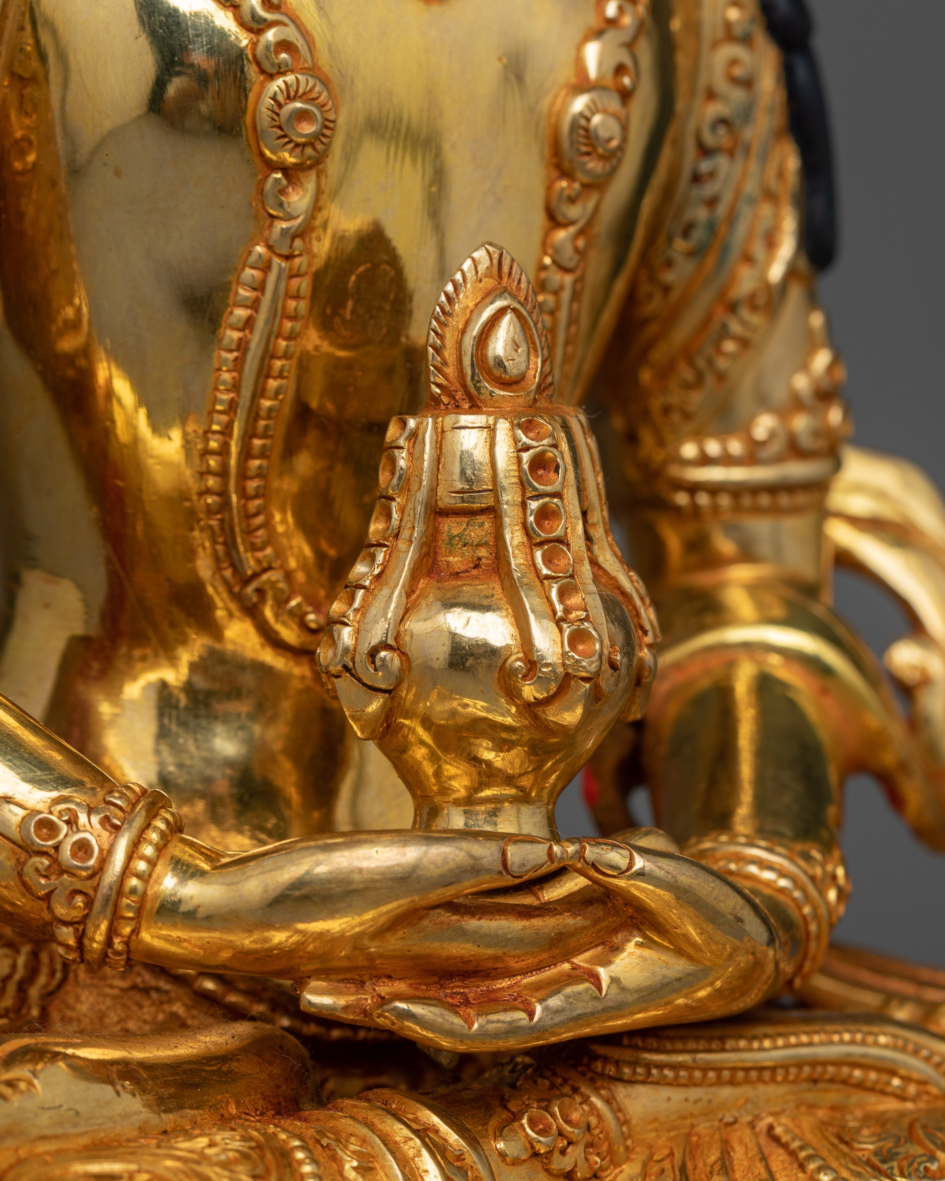 24K Gold Gilded Peaceful Amitayus Sculpture for Shrine | Longevity Deity